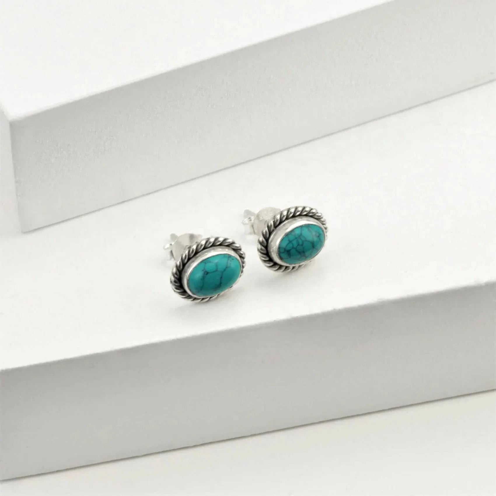 Twisted Wire Oval Turquoise Jewellery Set in Sterling Silver