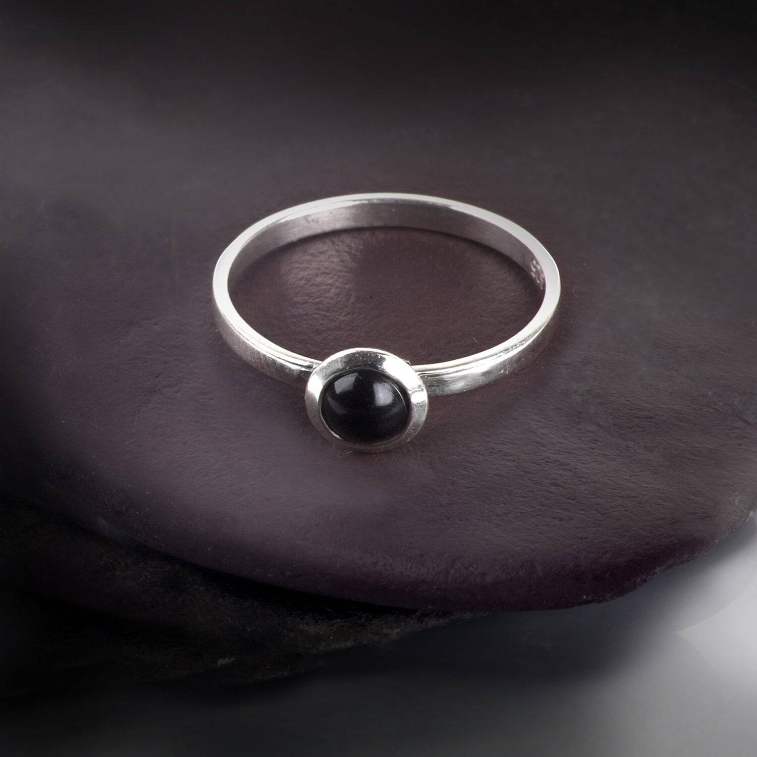 Round Black Onyx Ring in Sterling Silver