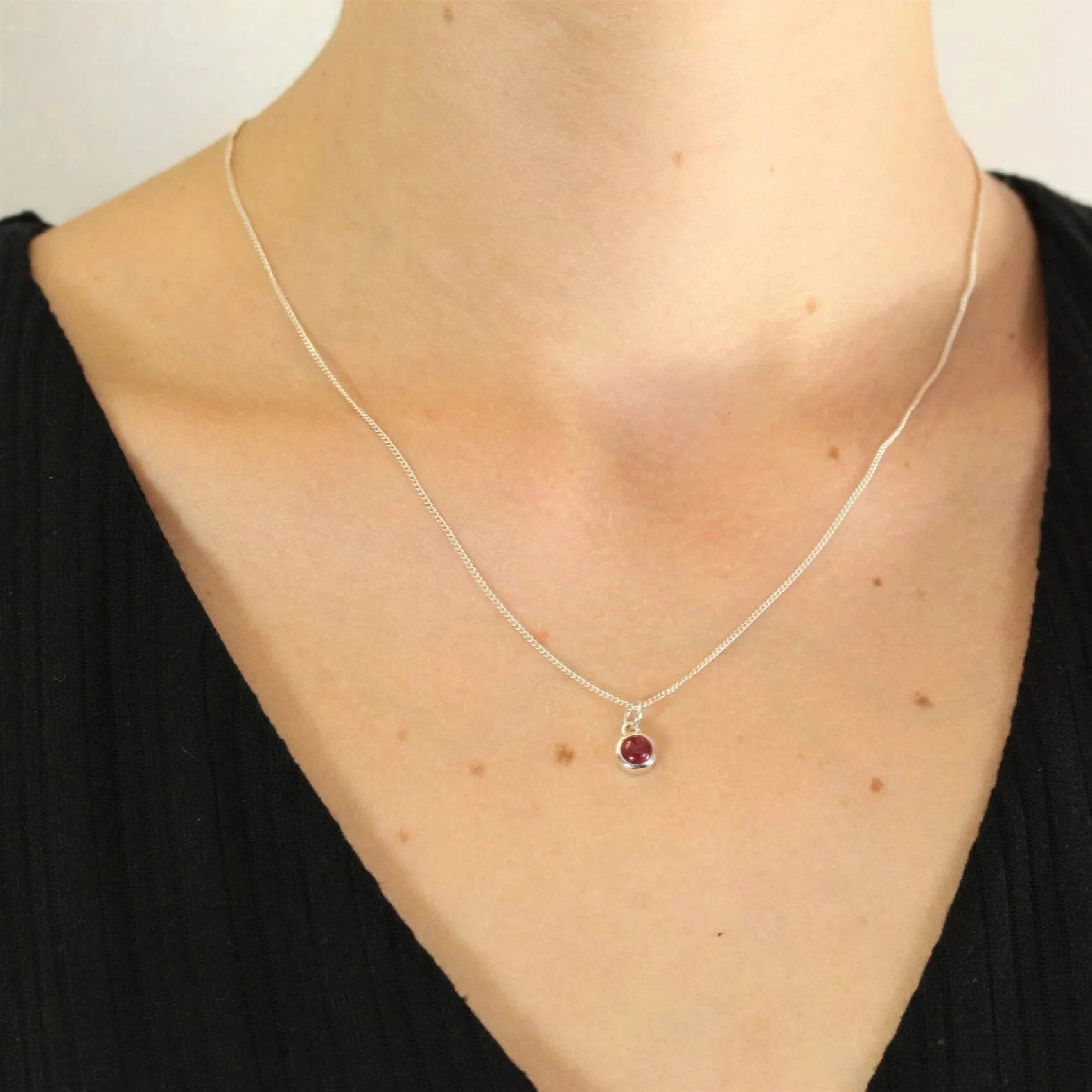 July Birthstone Necklace - Ruby Gemstone in Sterling Silver