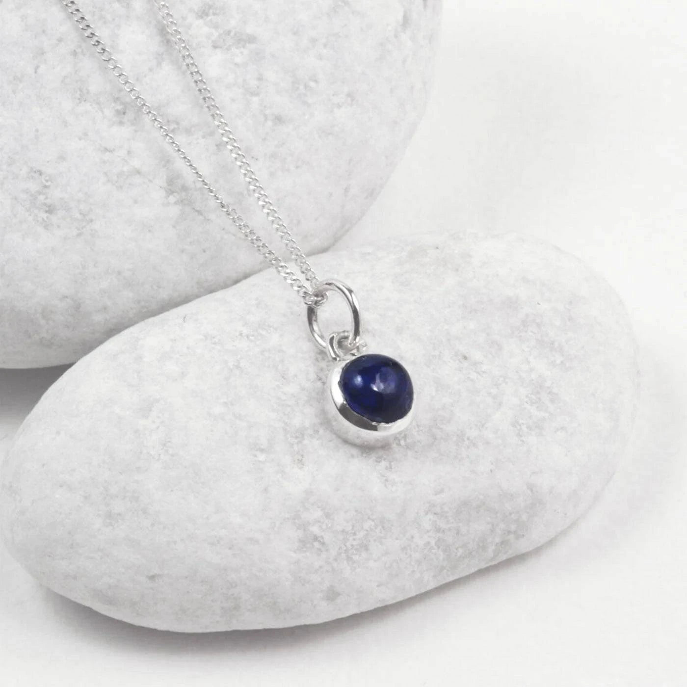 September Birthstone Necklace - Blue Sapphire Gemstone Charm Pendant in Silver