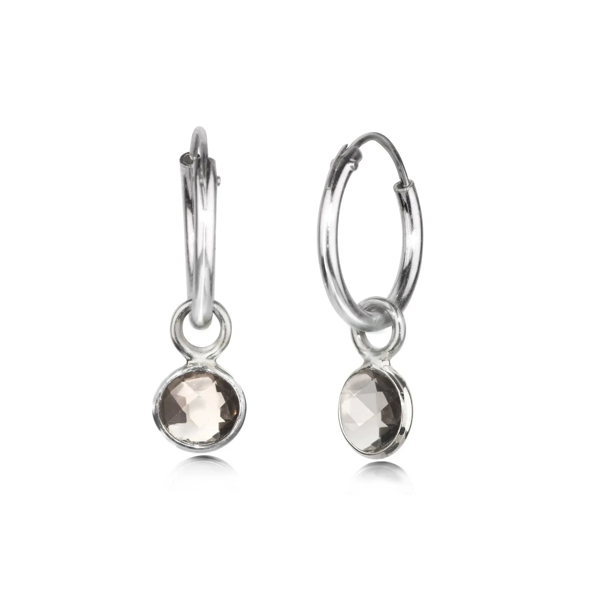 Hoop Earrings with Smoky Quartz in Sterling Silver