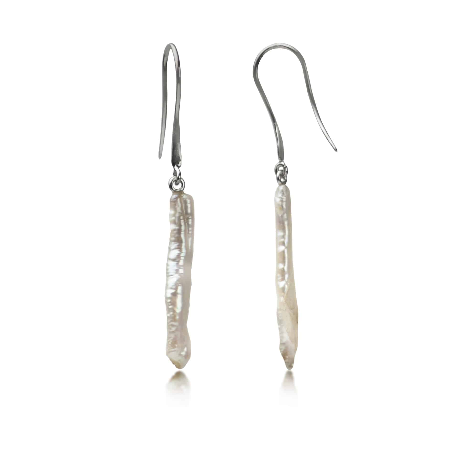 Thin Biwa Pearl Earrings in Sterling Silver