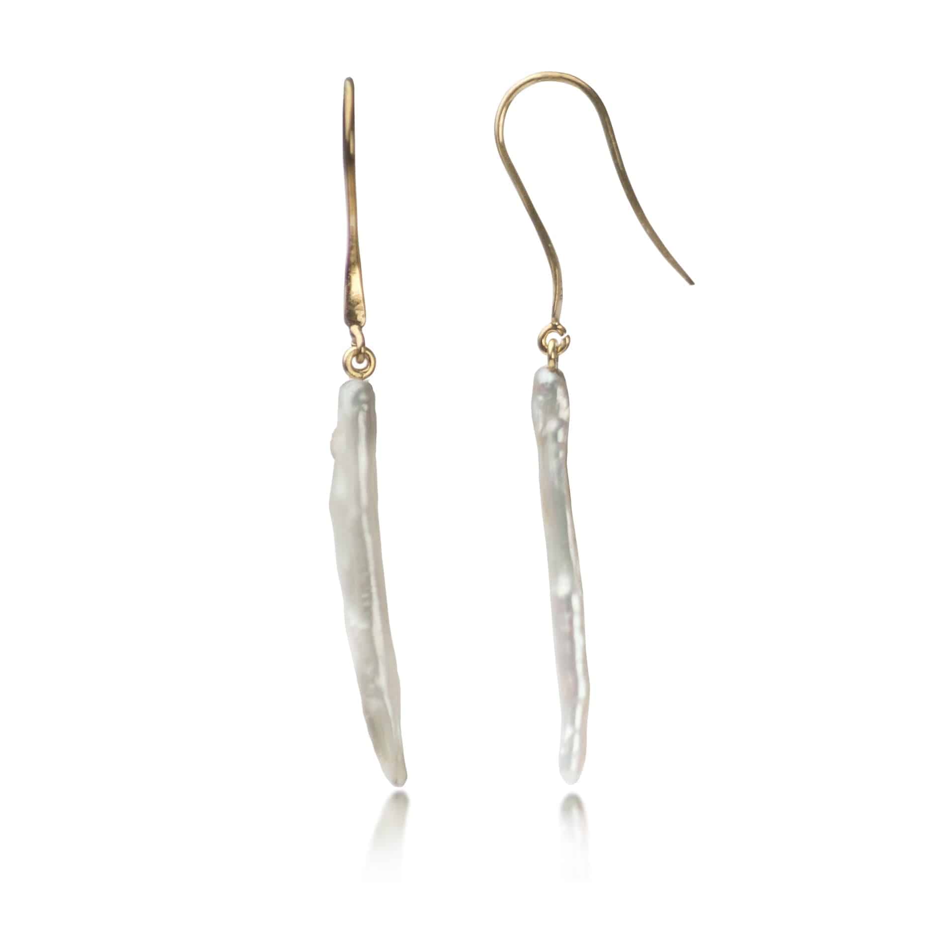 Thin Biwa Pearl Earrings in Gold Vermeil