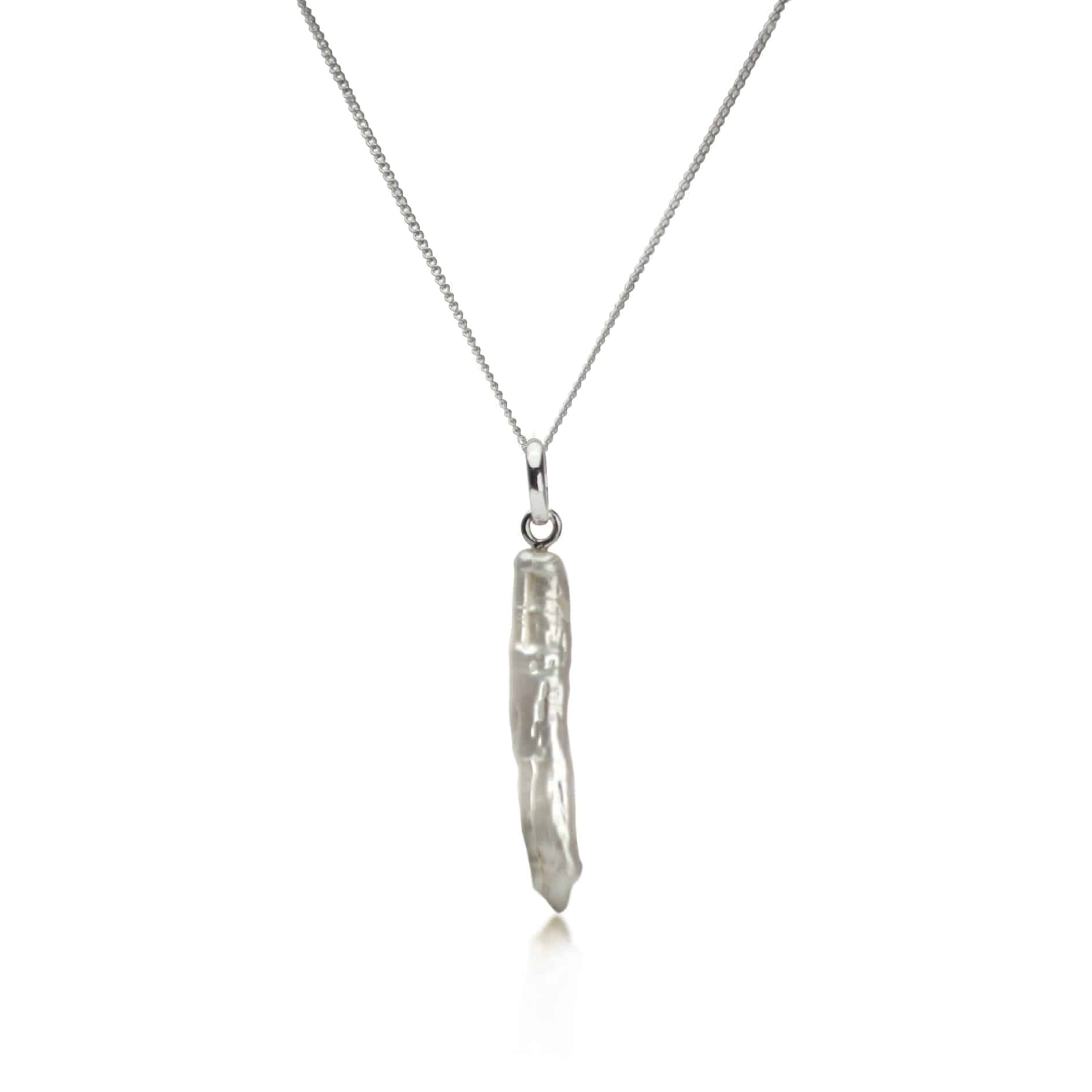 Thin Biwa Pearl Necklace in Sterling Silver