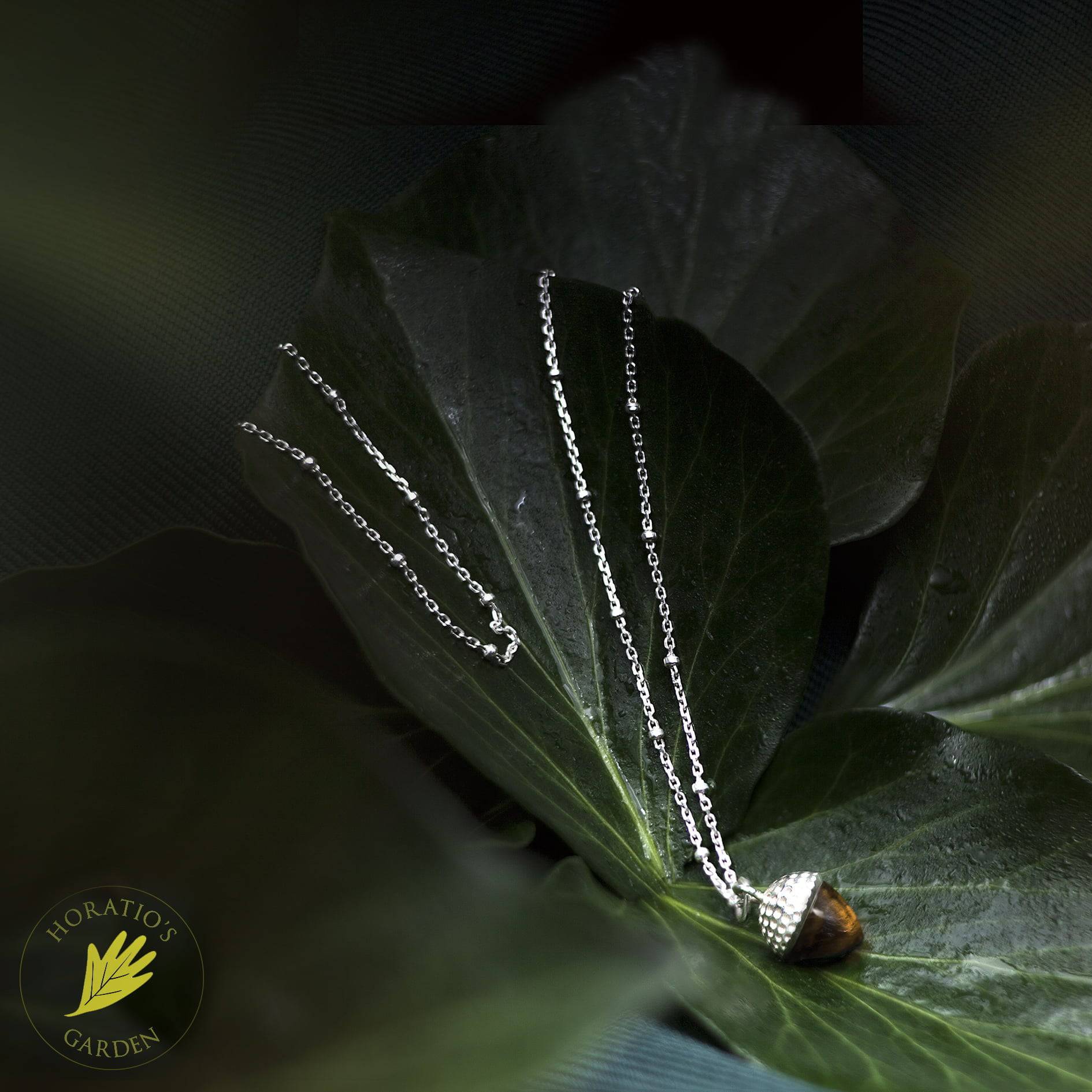 Tiger's Eye Acorn Pendant Necklace in Sterling Silver