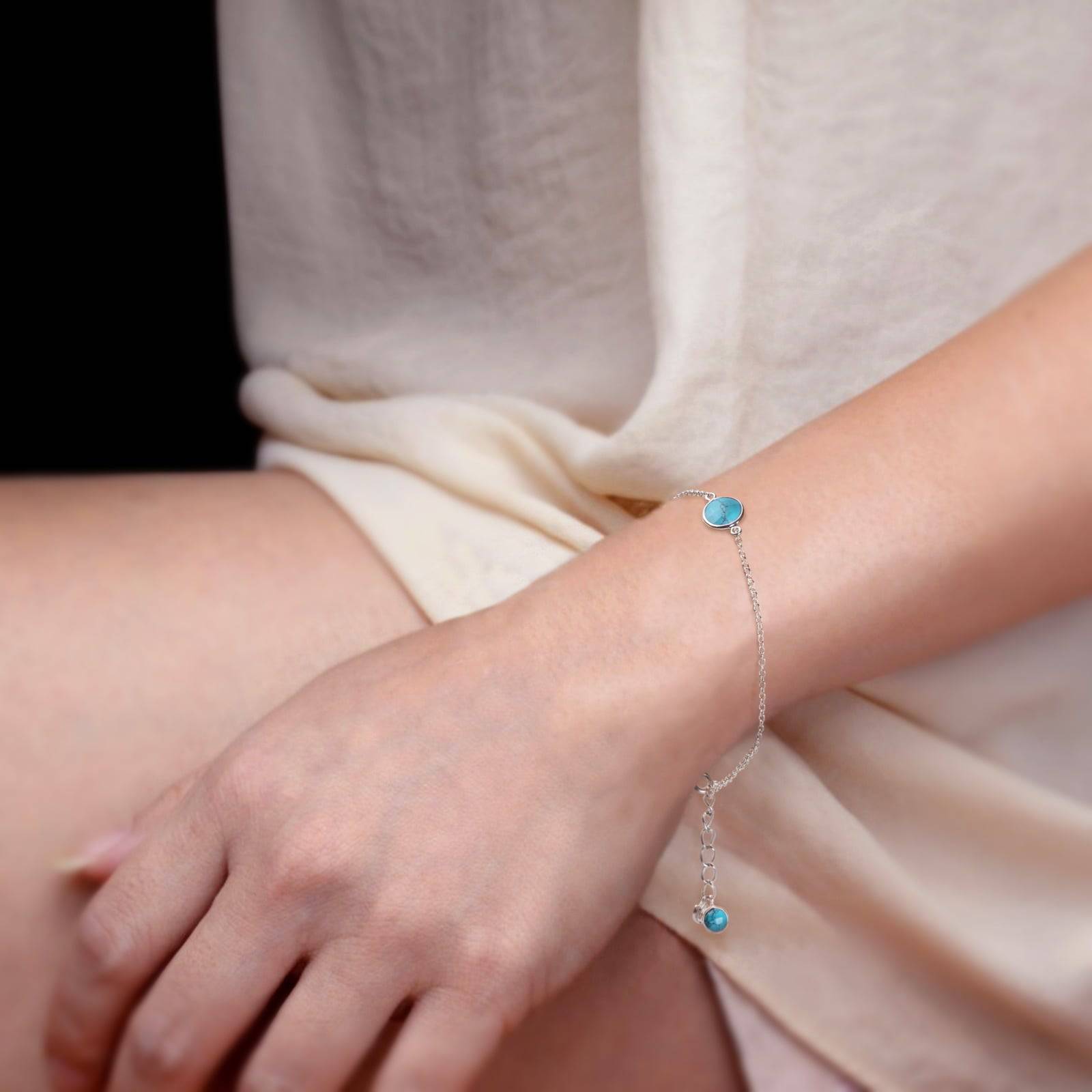 Turquoise Chain Bracelet In Sterling Silver