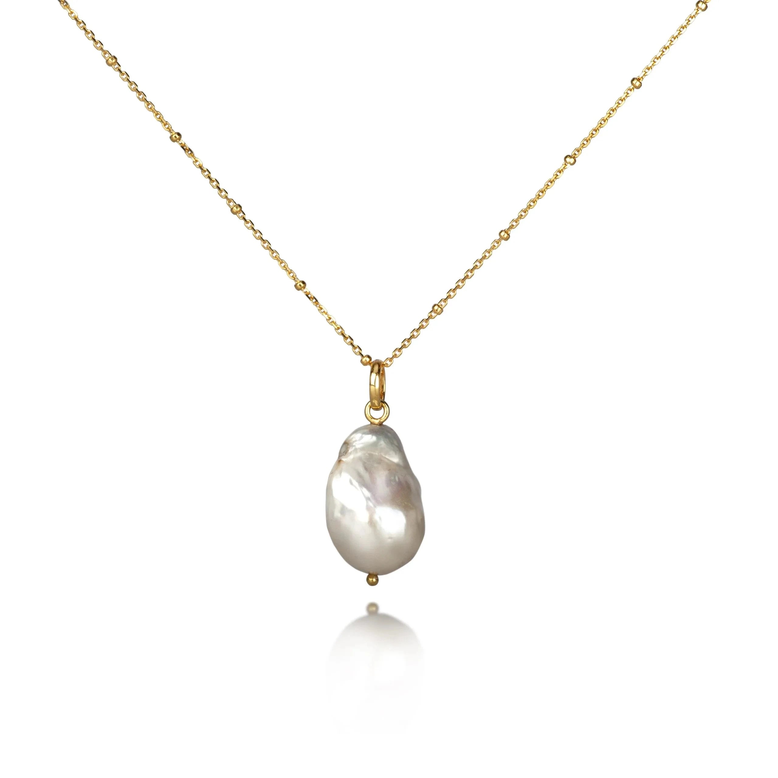 White Baroque Fresh water Pearl Necklace in Gold Vermeil