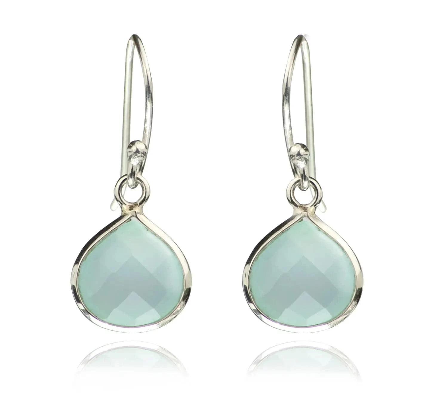 Teardrop Earrings with Chalcedony Gemstone in Sterling Silver
