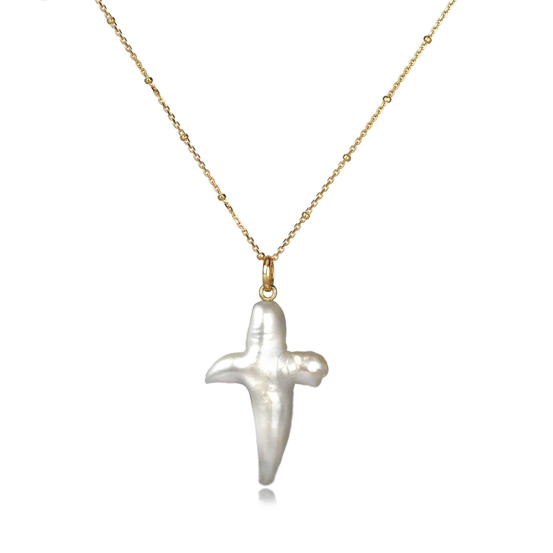 Cross Pearl Necklace In Gold Vermeil