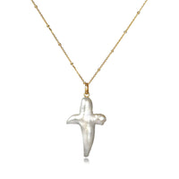 Cross Pearl Necklace In Gold Vermeil
