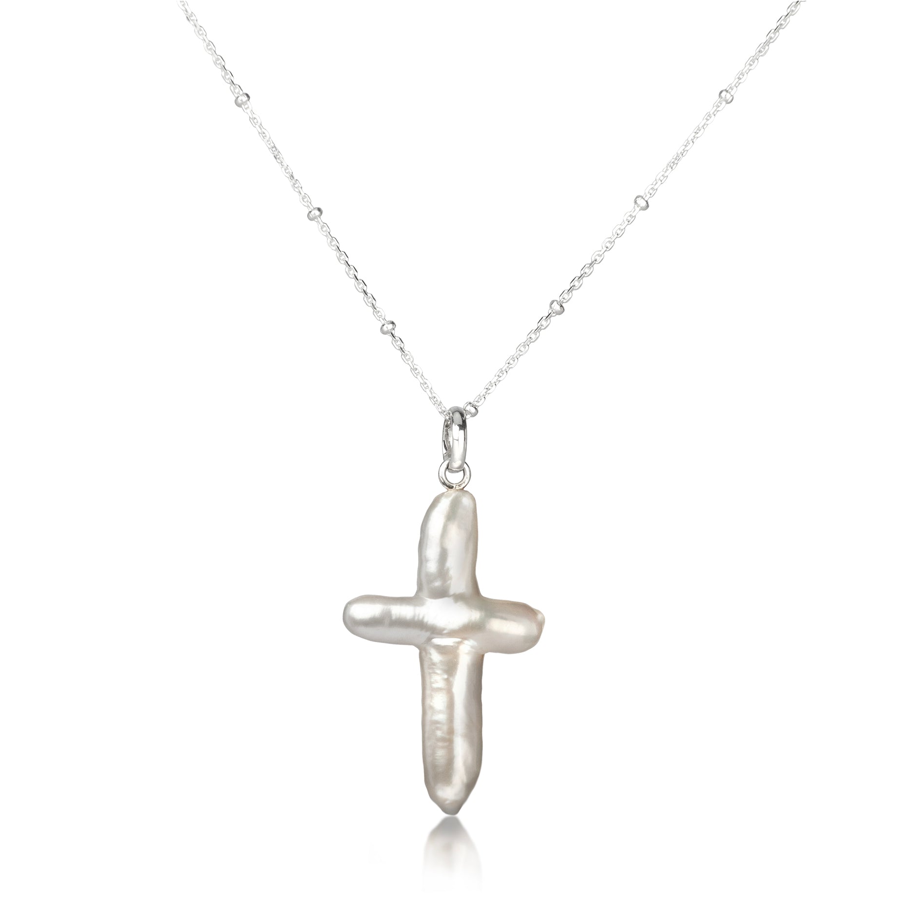 Cross Pearl Necklace In Sterling Silver