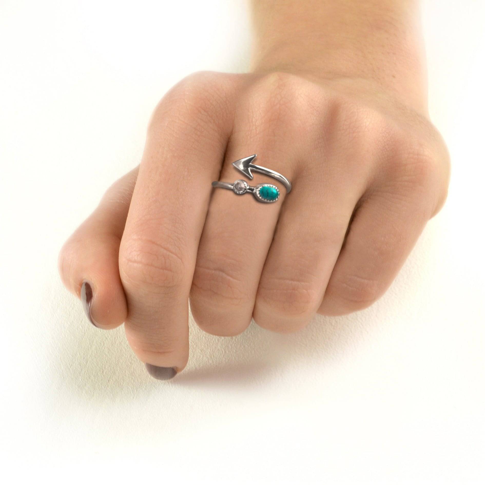 Adjustable Arrow Ring with Turquoise and Moonstone in Sterling Silver