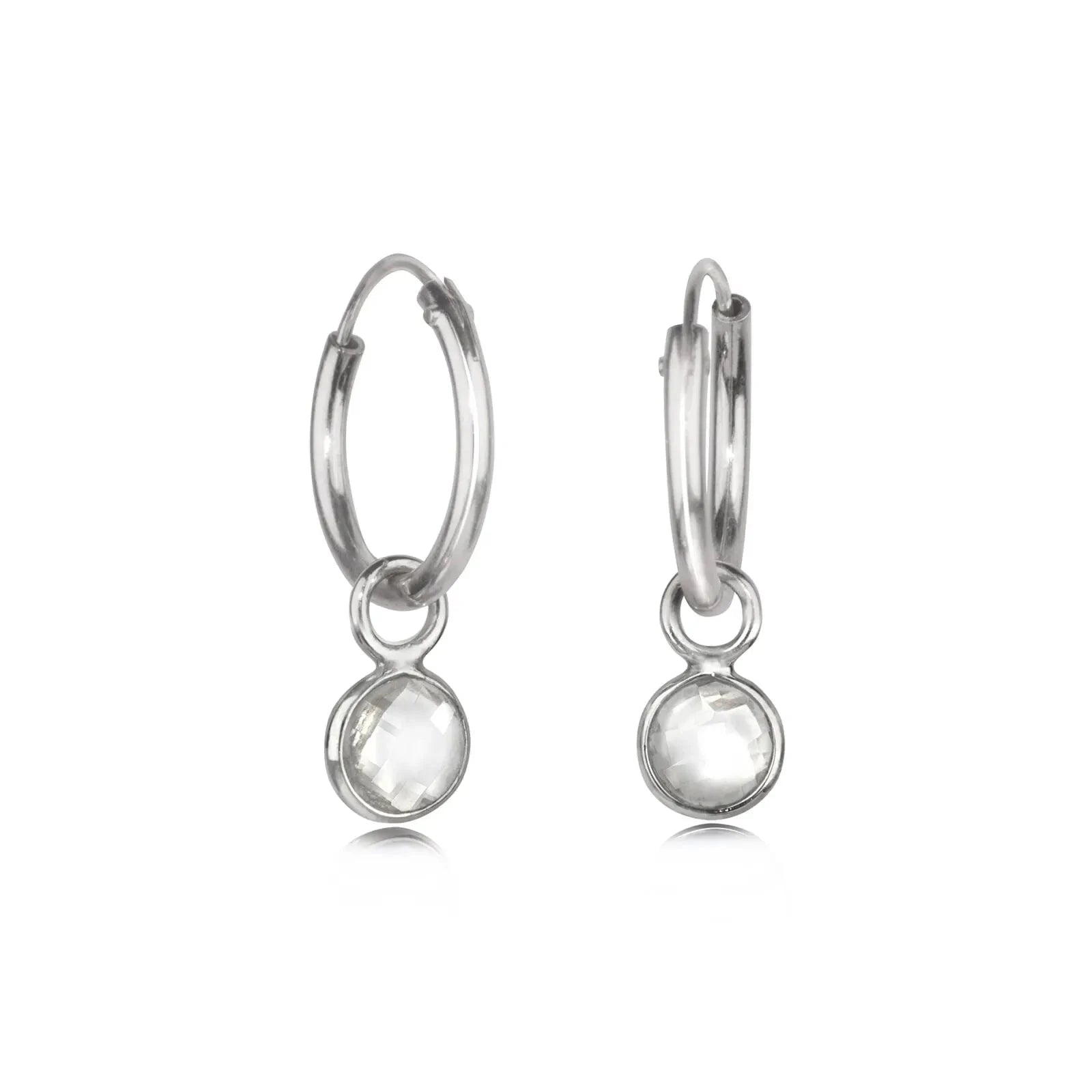 April Birthstone Hoop Earrings with Crystal Charm in Sterling Silver