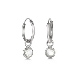 April Birthstone Hoop Earrings with Crystal Charm in Sterling Silver