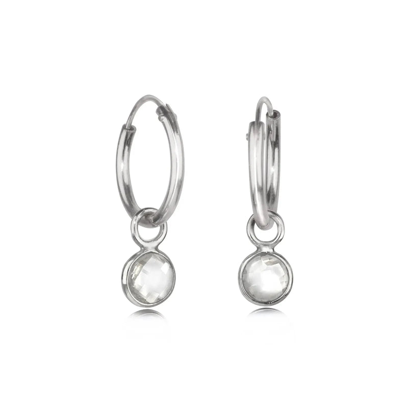 April Birthstone Hoop Earrings with Crystal Charm in Sterling Silver