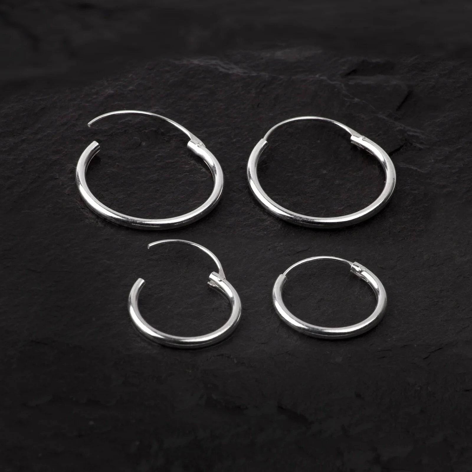 Hoop Earrings with Plain Cross Charm in Sterling Silver