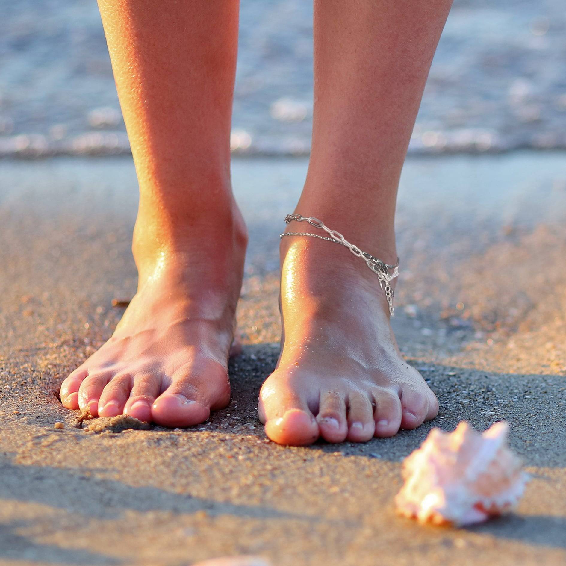 Satellite Chain Anklet in Sterling Silver and Gold Vermeil