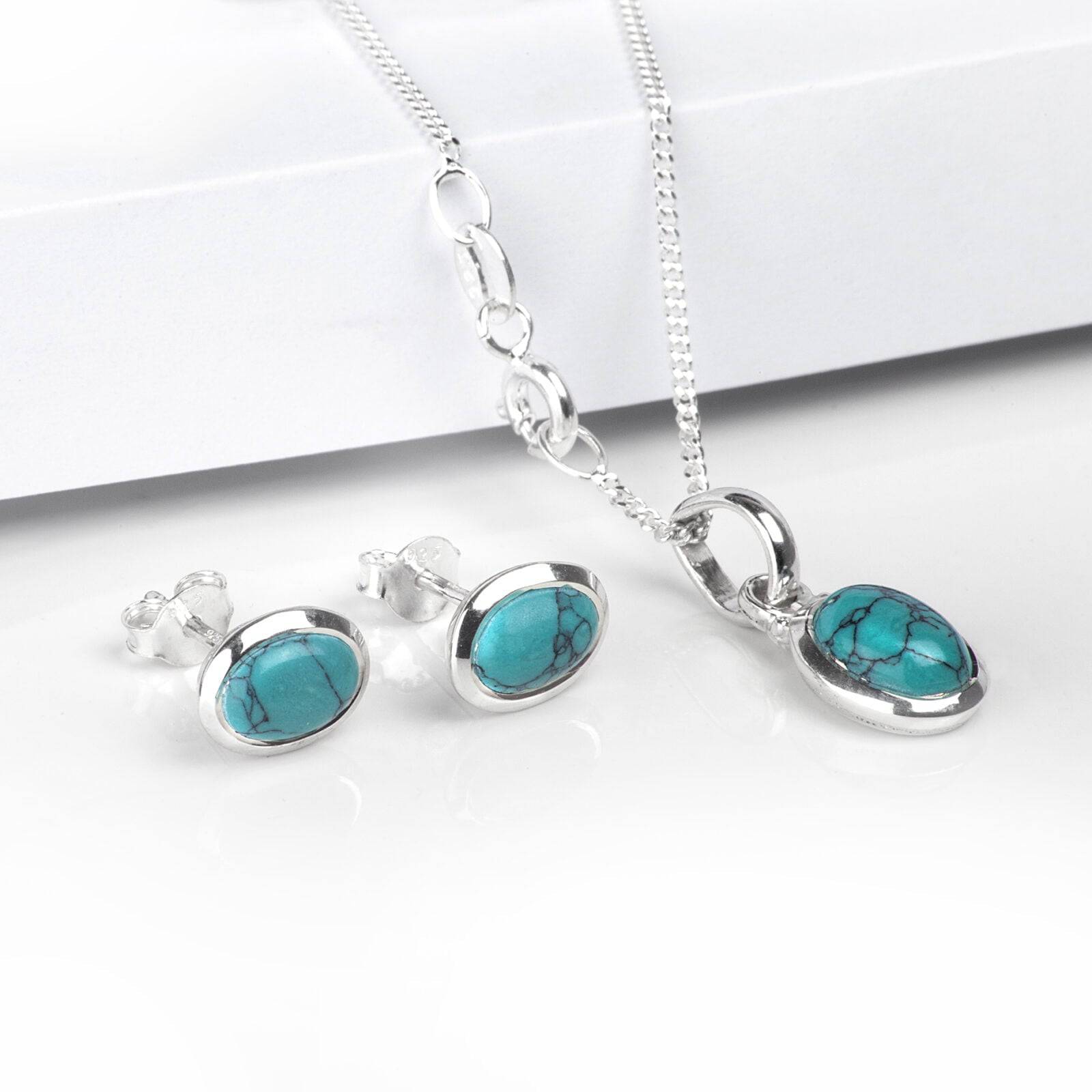 Oval Turquoise Jewellery Set in Sterling Silver