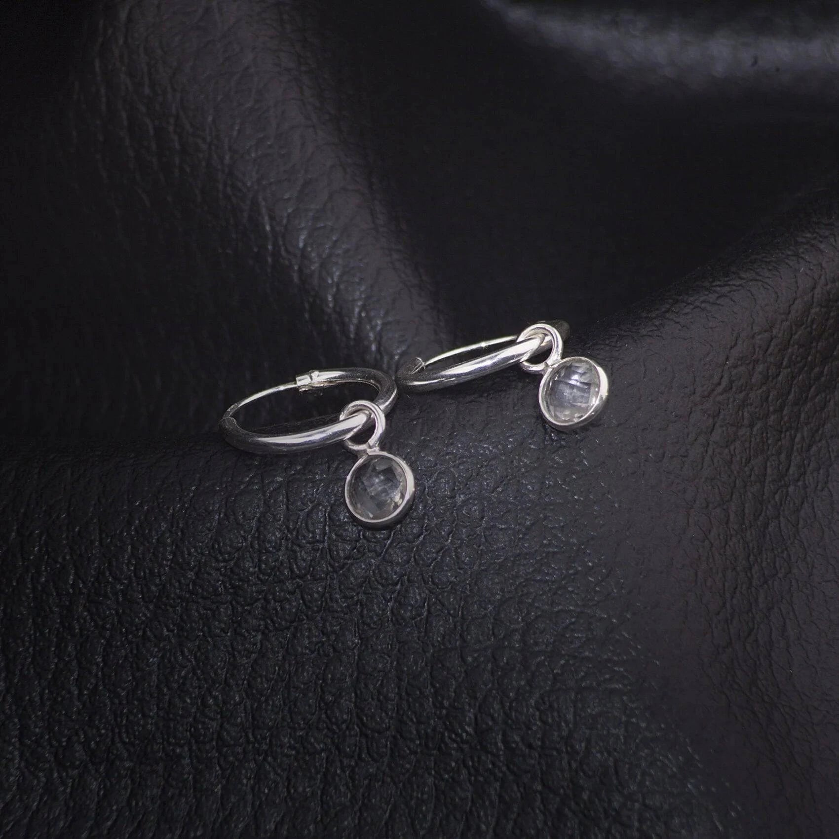 April Birthstone Hoop Earrings with Crystal Charm in Sterling Silver