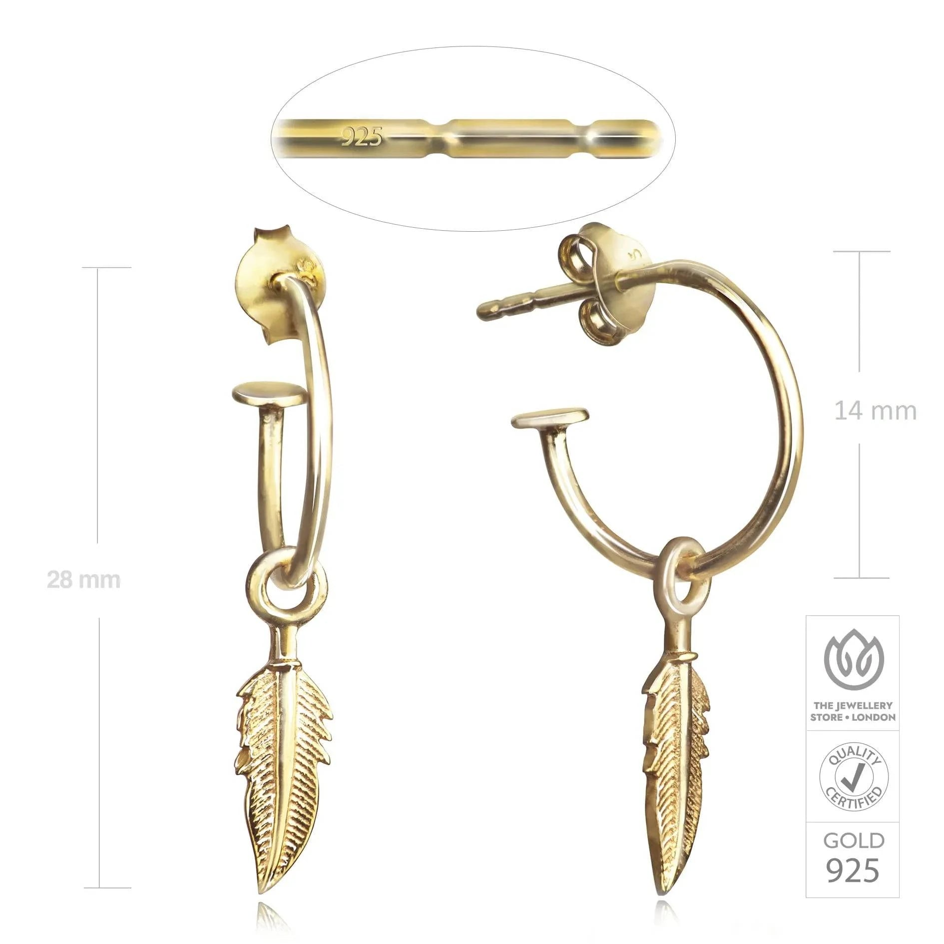 Open Hoop Earring with Feather Charm in Gold Vermeil