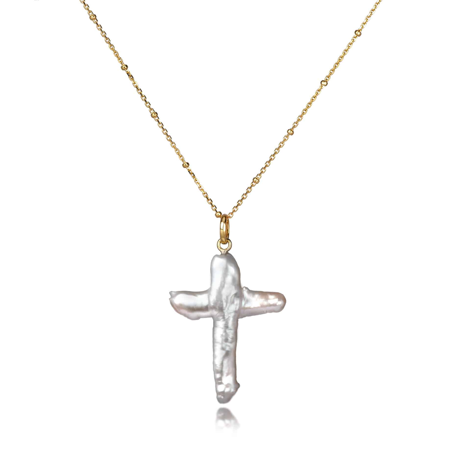 Cross Pearl Necklace In Gold Vermeil