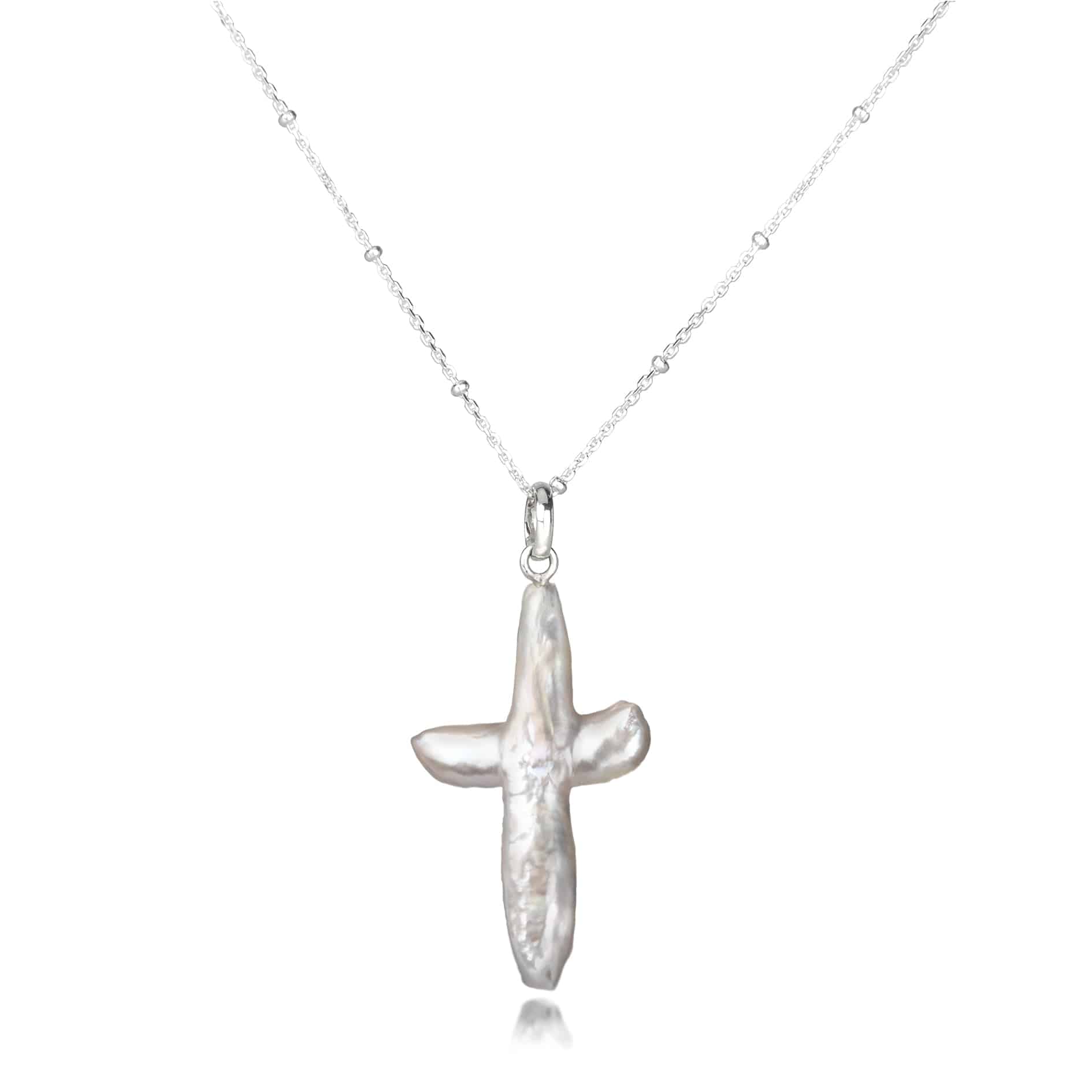 Cross Pearl Necklace In Sterling Silver