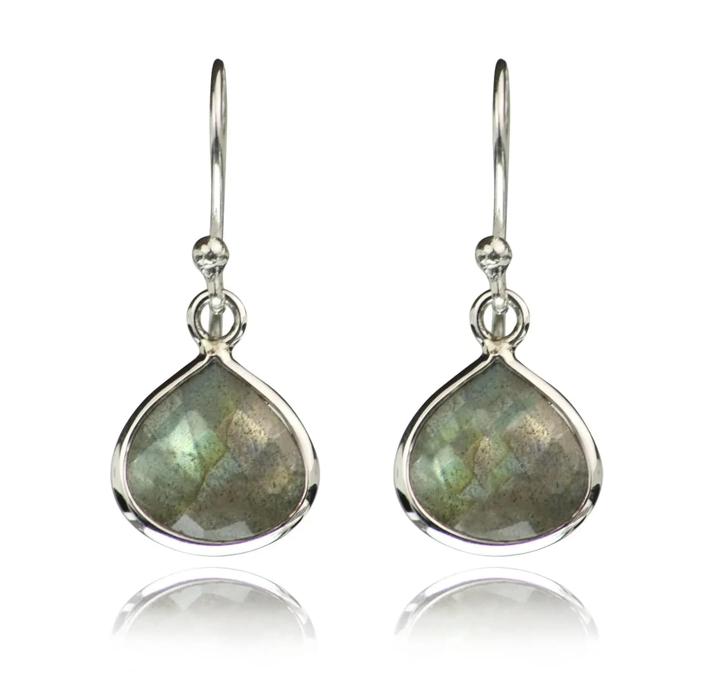 Teardrop Earrings with Genuine Labrodorite Gemstones in Sterling Silver