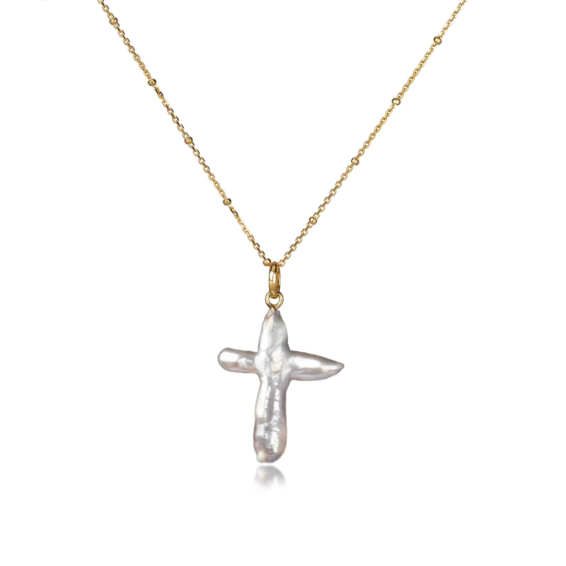Cross Pearl Necklace In Gold Vermeil