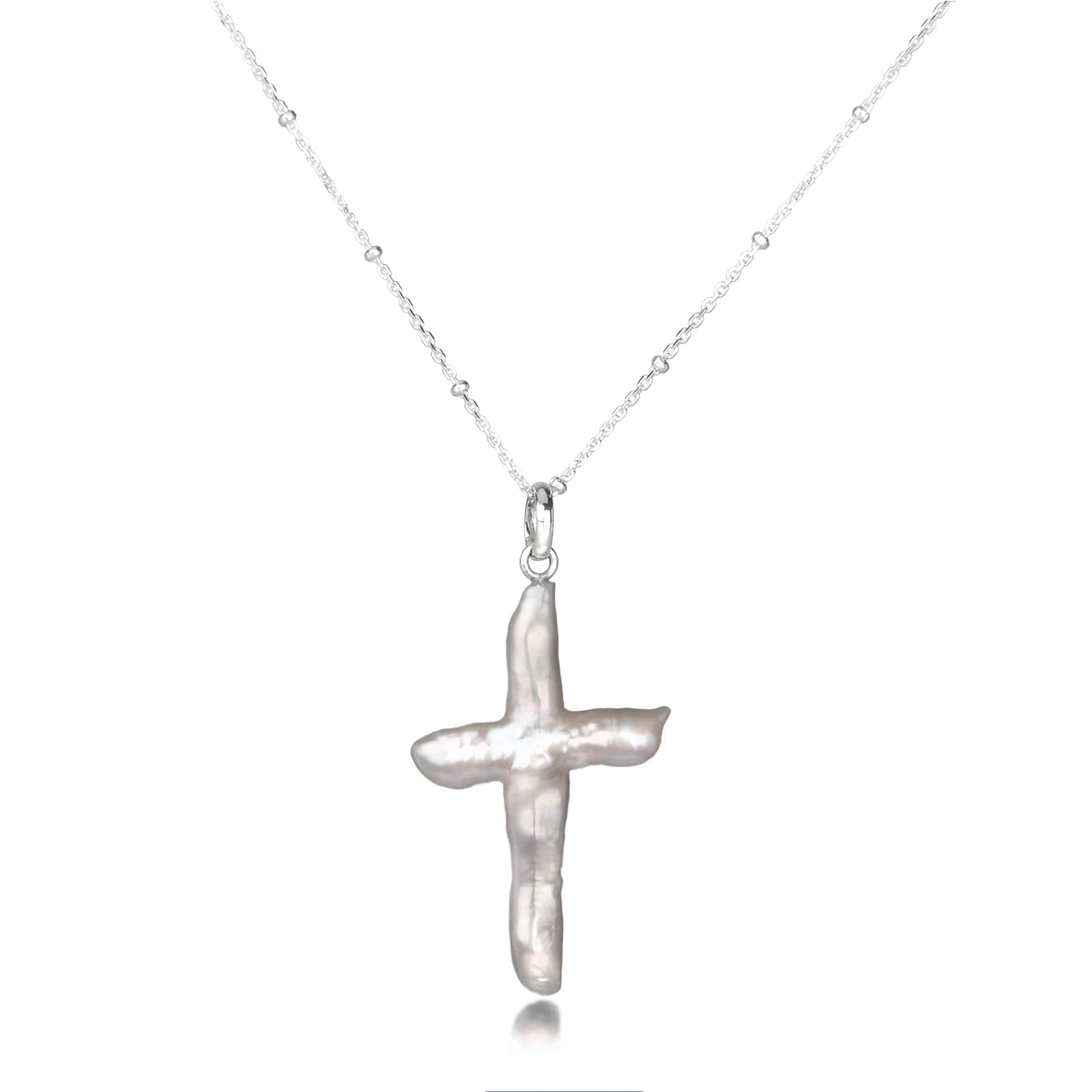 Cross Pearl Necklace In Sterling Silver
