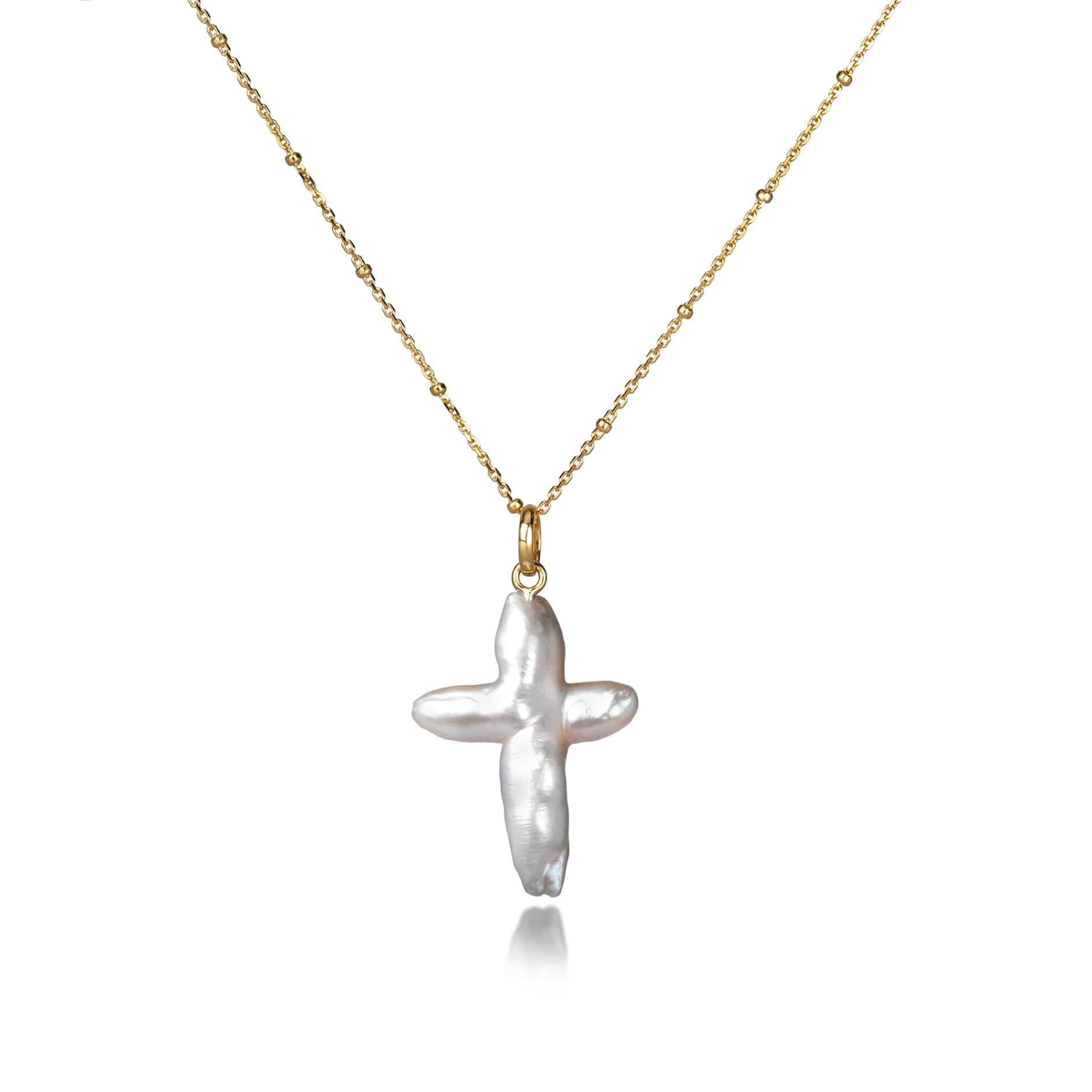 Cross Pearl Necklace In Gold Vermeil