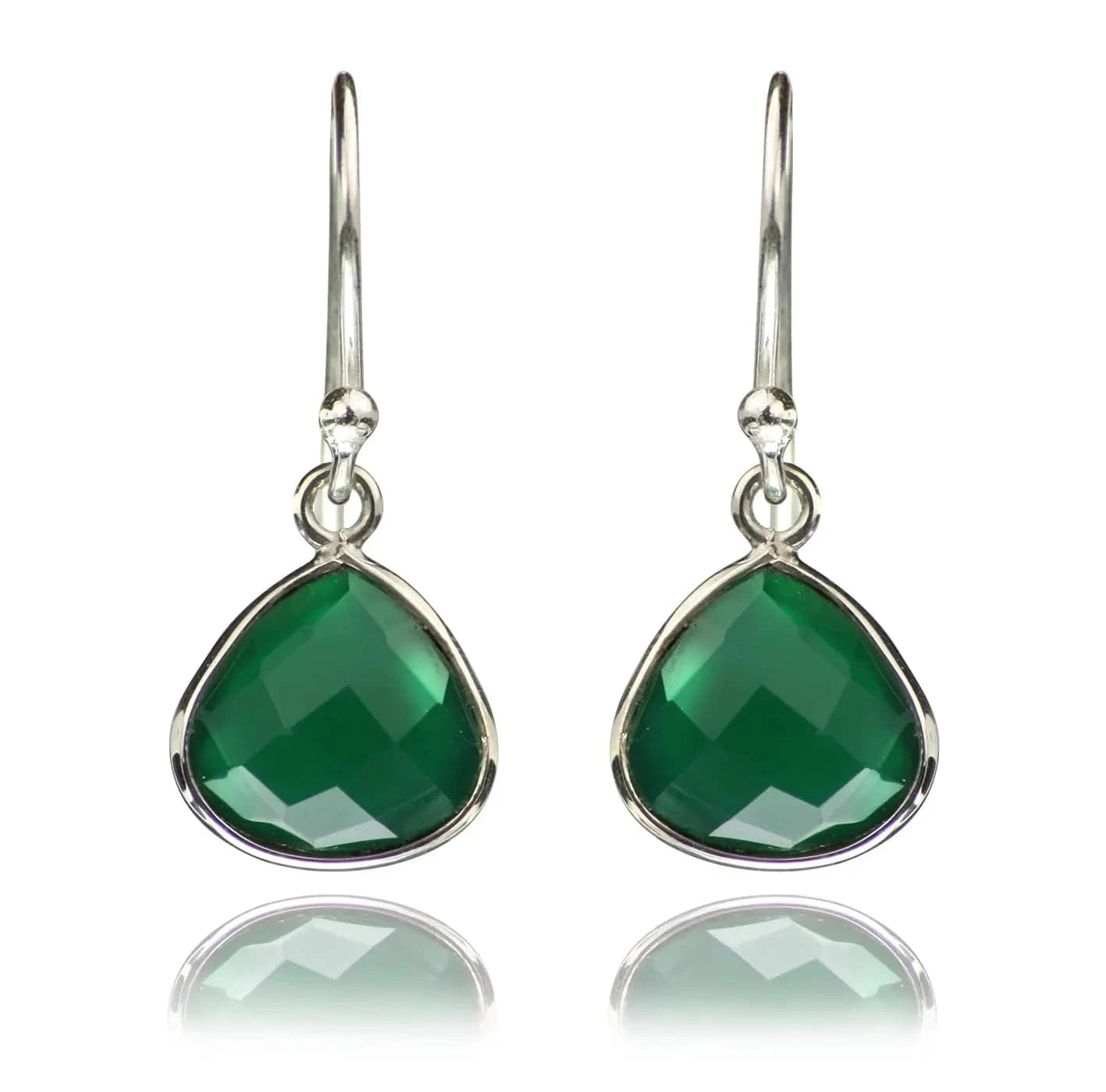 Teardrop Earrings with Genuine Green Onyx Gemstones in Sterling Silver