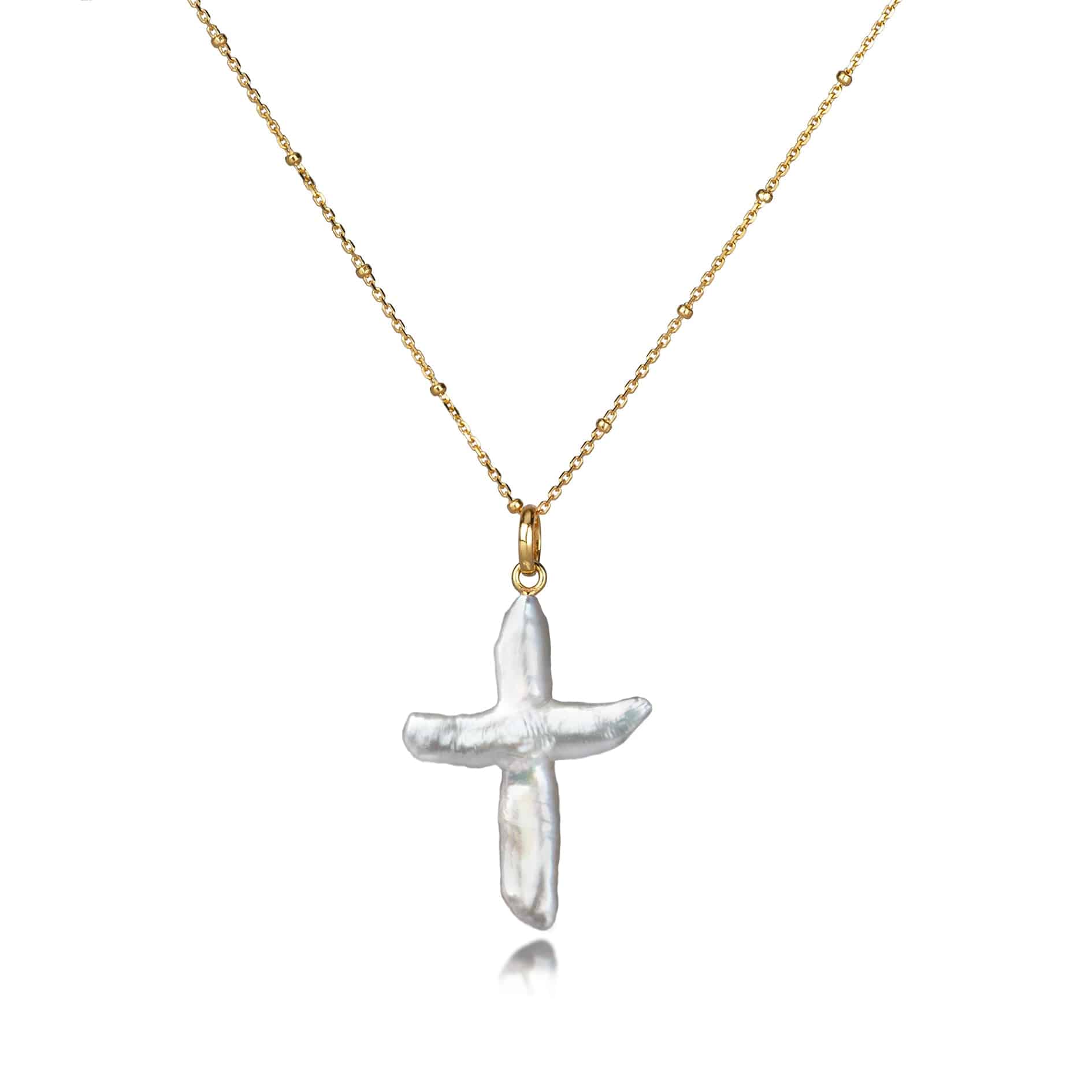 Cross Pearl Necklace In Gold Vermeil