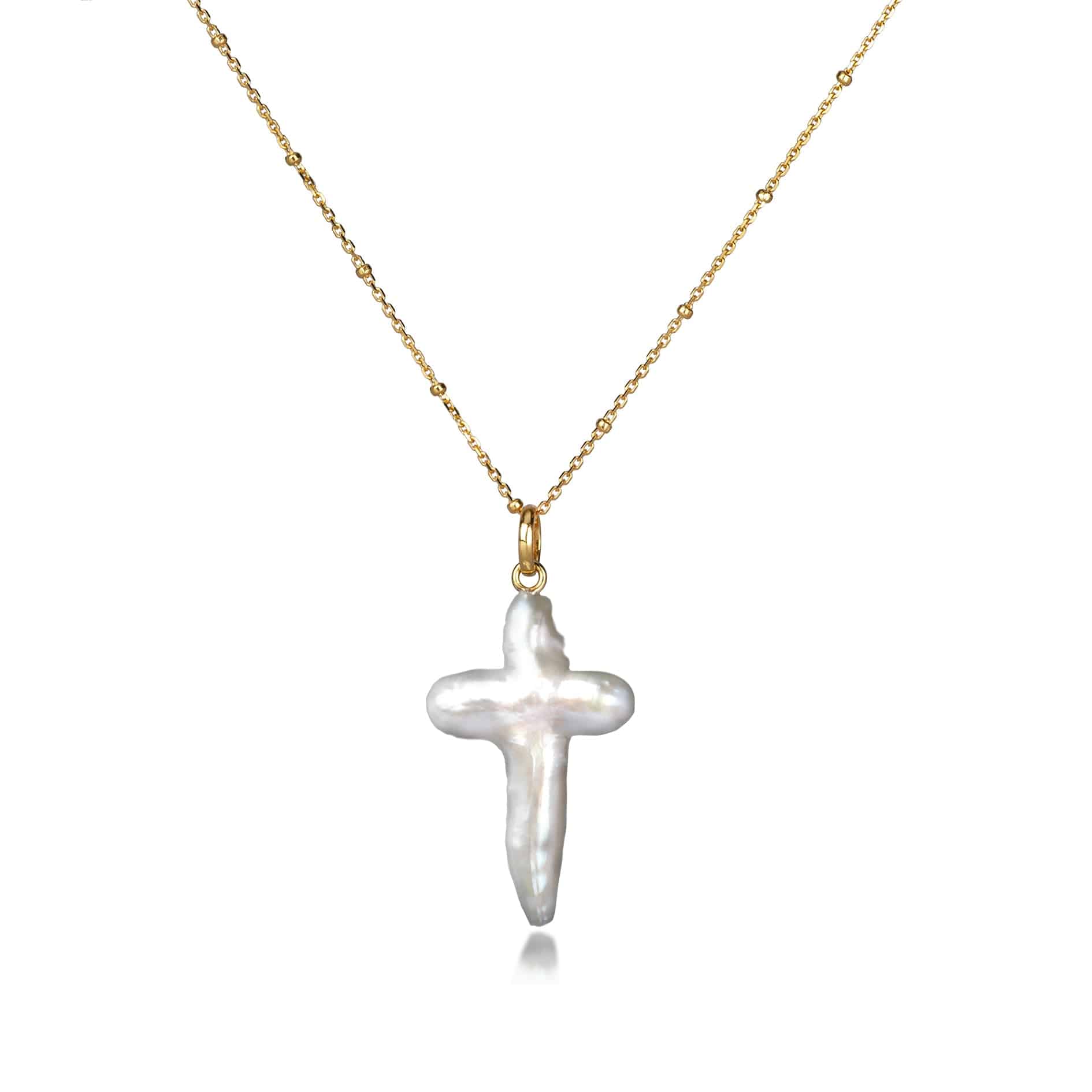 Cross Pearl Necklace In Gold Vermeil