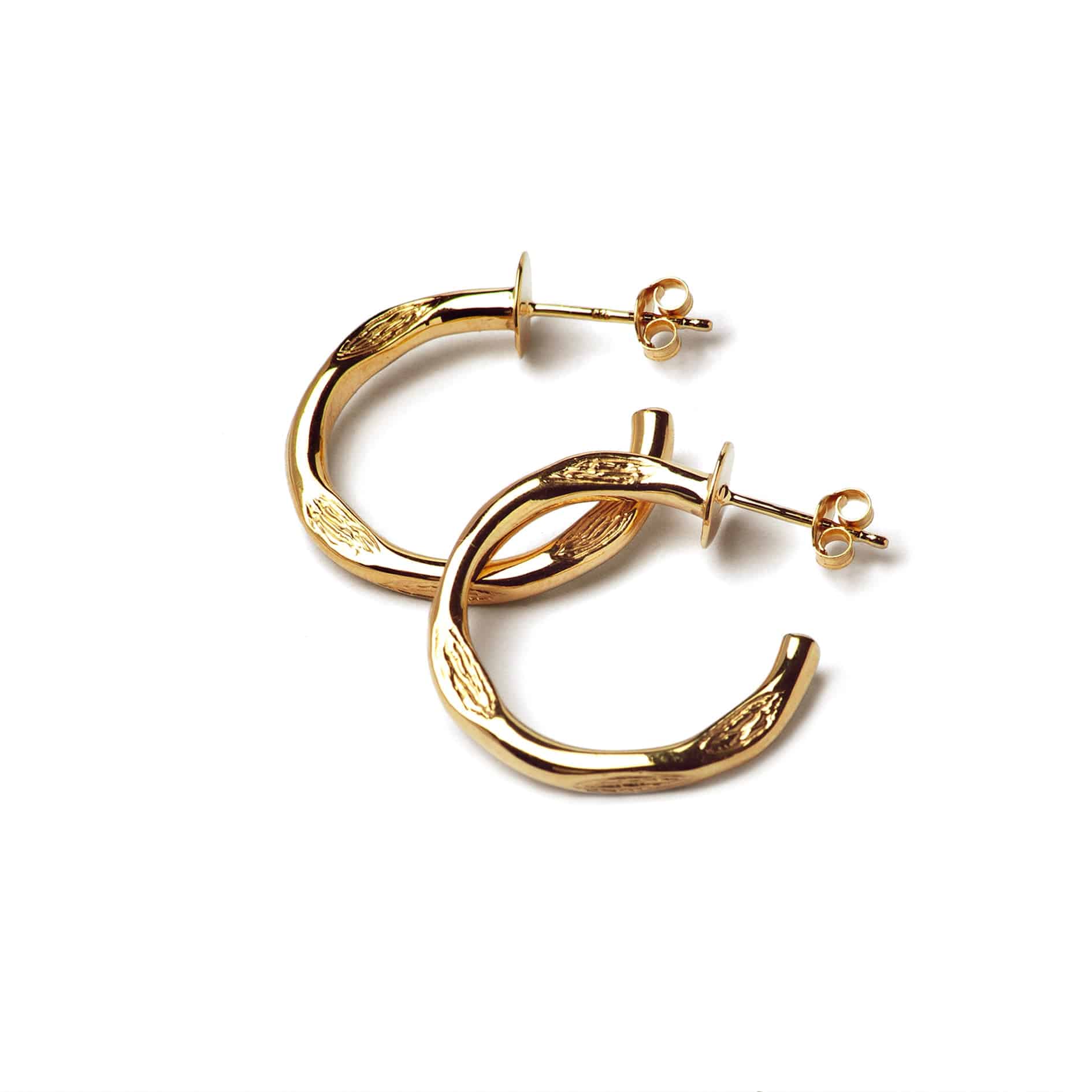 Hammered Open Hoop Stud Earrings in Gold Vermeil
