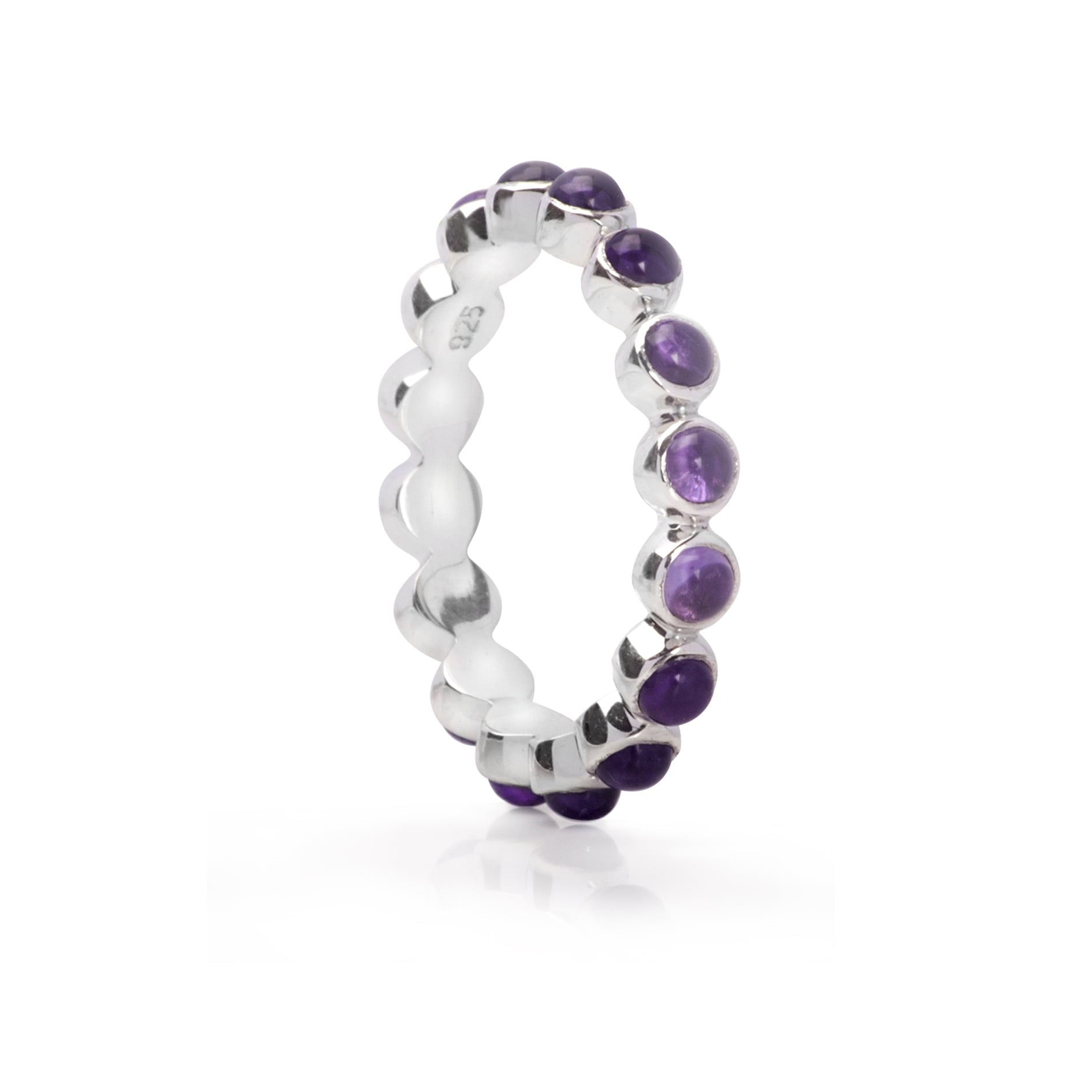 Amethyst Gemstones Band Ring in Sterling Silver