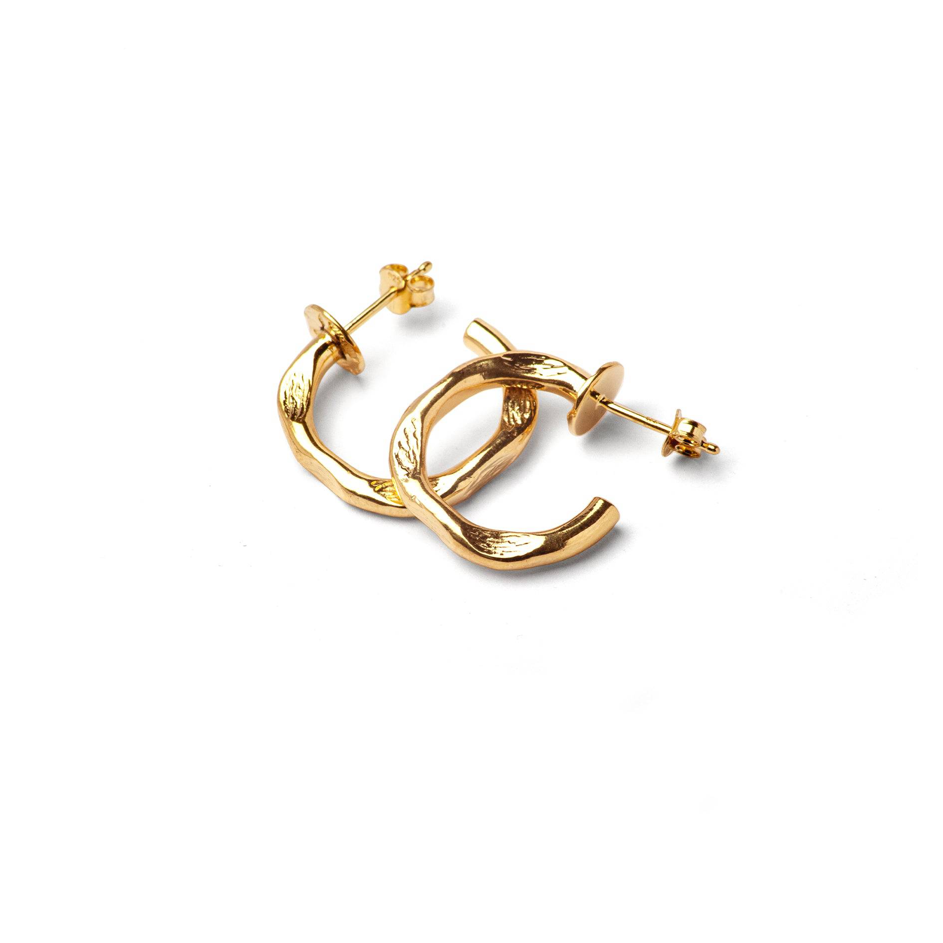 Hammered Open Hoop Stud Earrings in Gold Vermeil