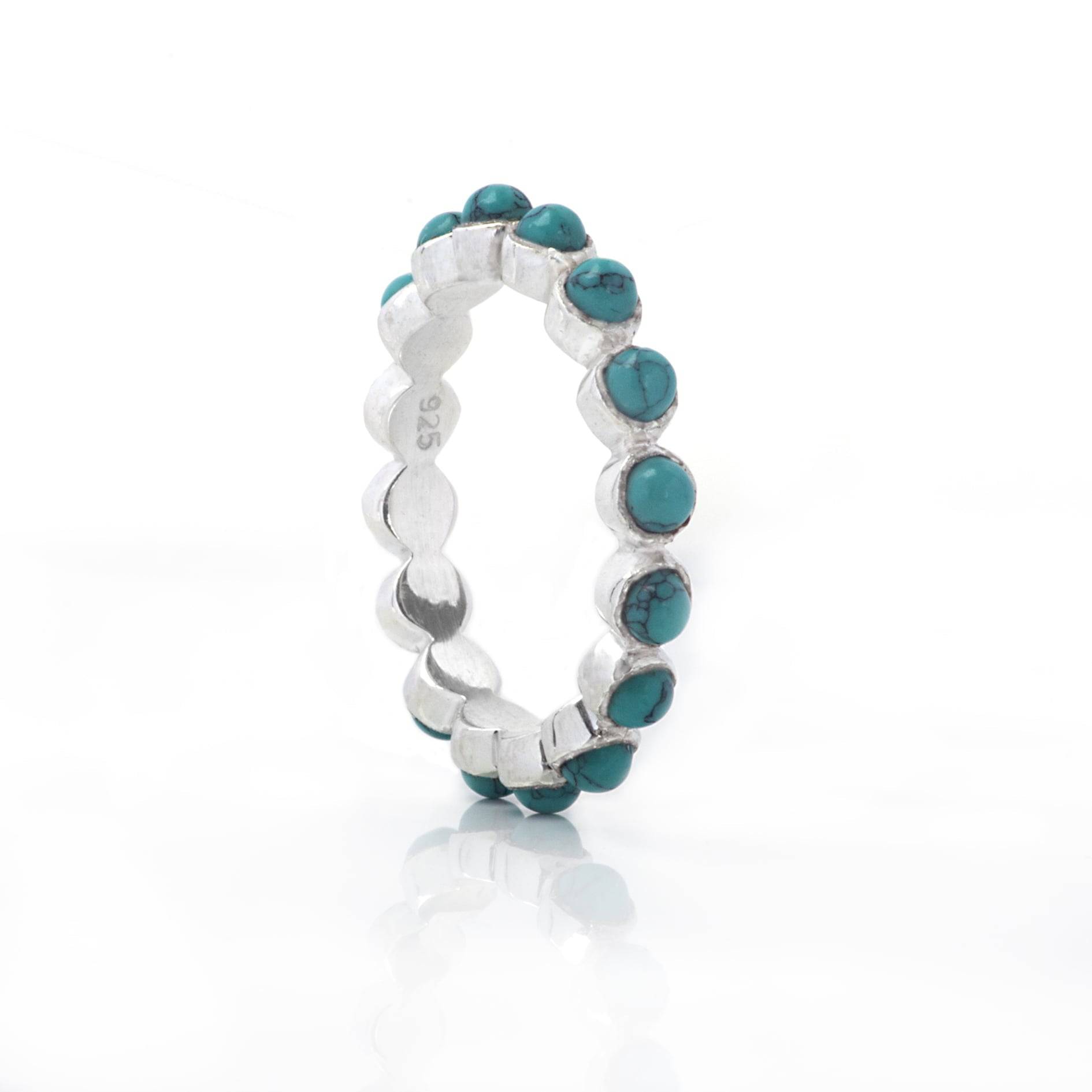 Turquoise Gemstones Band Ring in Sterling Silver