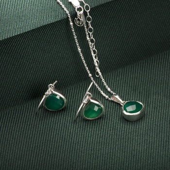 Pear-Shaped Green Onyx Jewellery Set in Sterling Silver