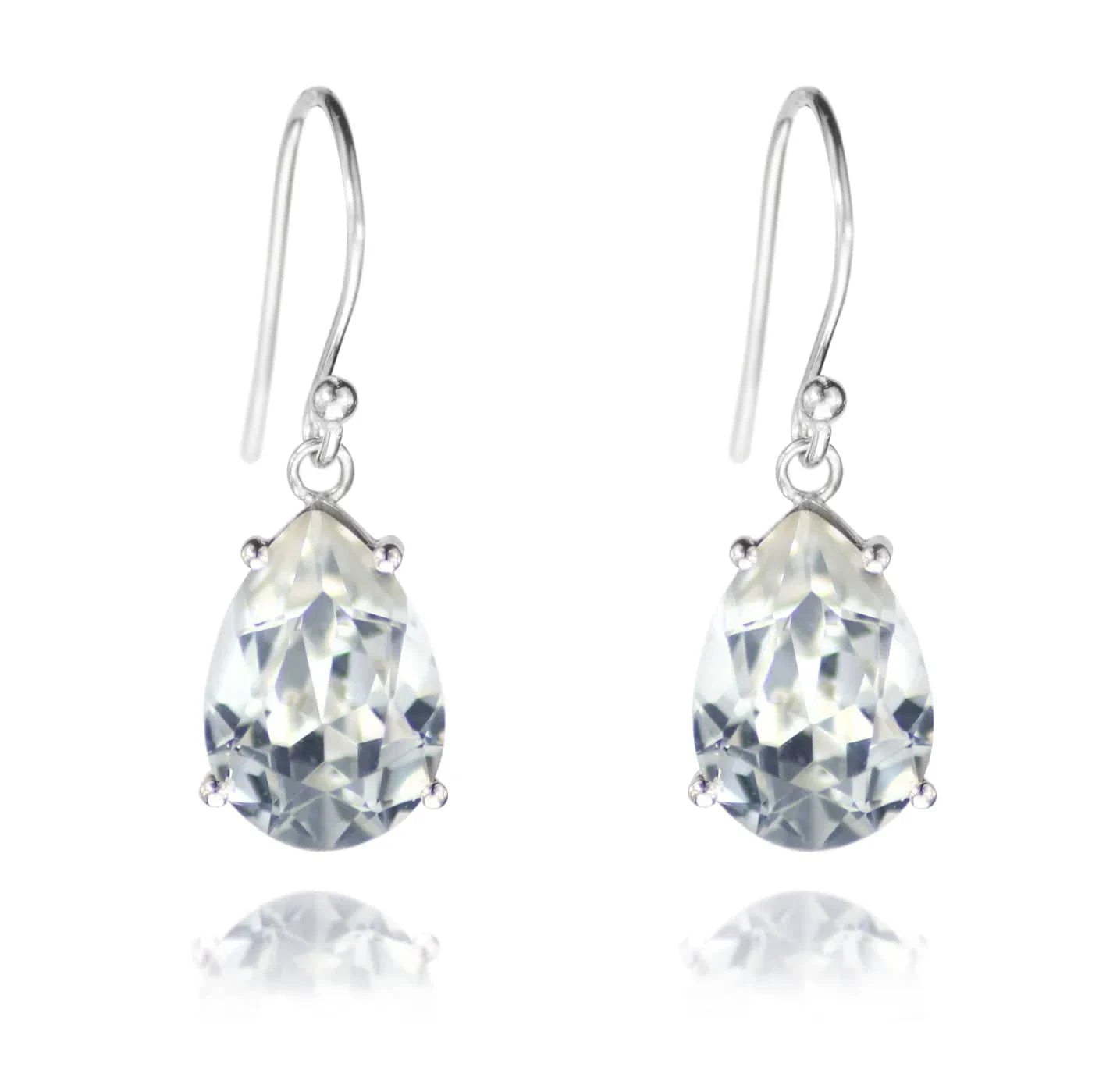 Dangle Earrings with Pear Shaped Crystals in Sterling Silver