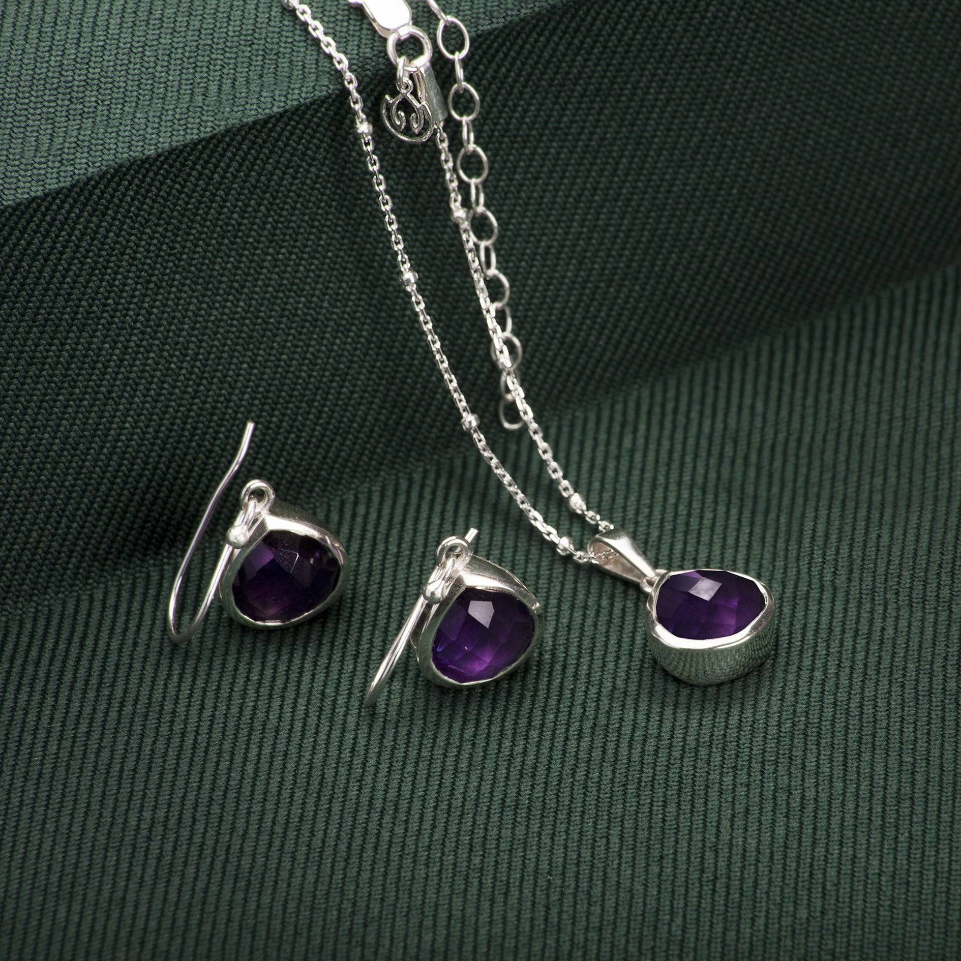 Pear-Shaped Amethyst Jewellery Set in Sterling Silver