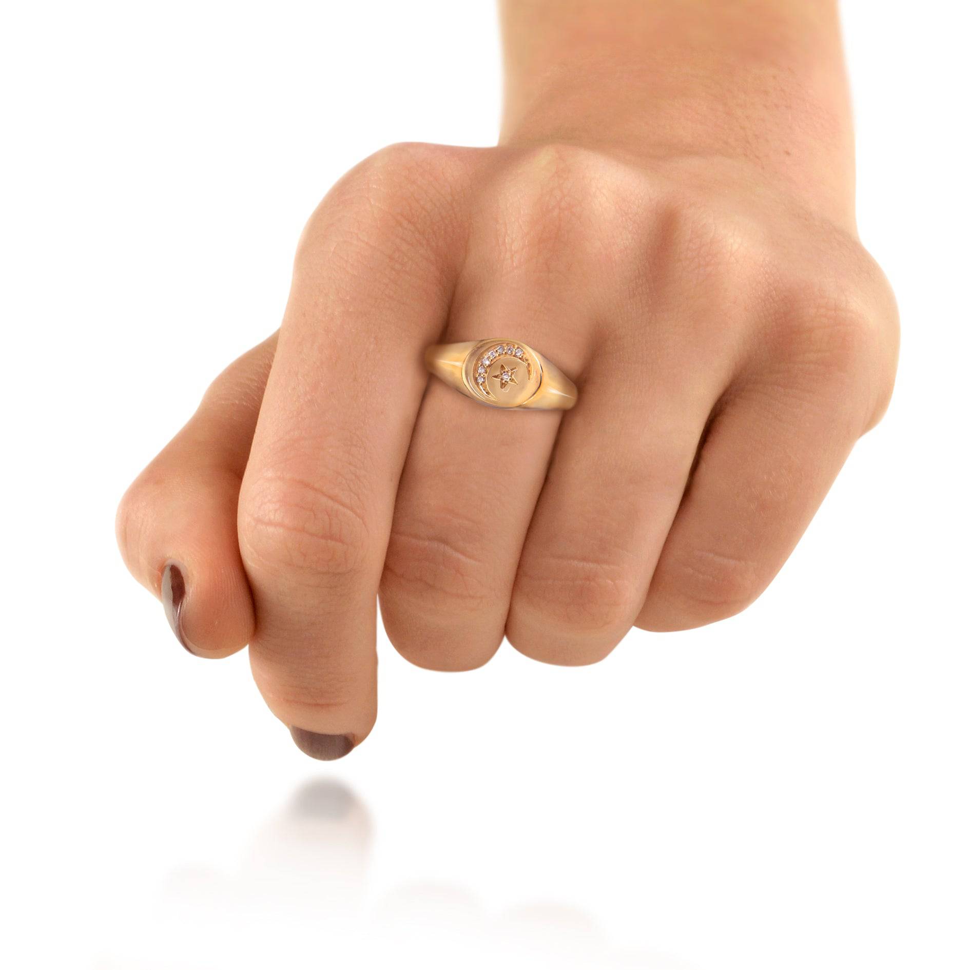 Round Celestial Signet Ring with CZ in Gold Vermeil