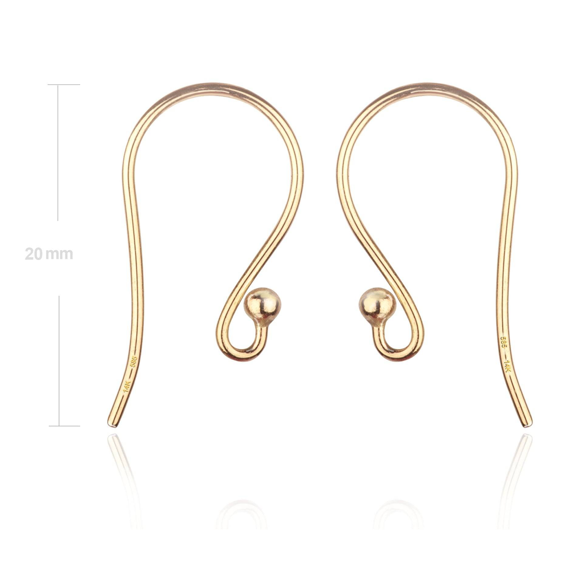 French Wire Earring Ball Hooks 14 k solid Gold - Size 20mm