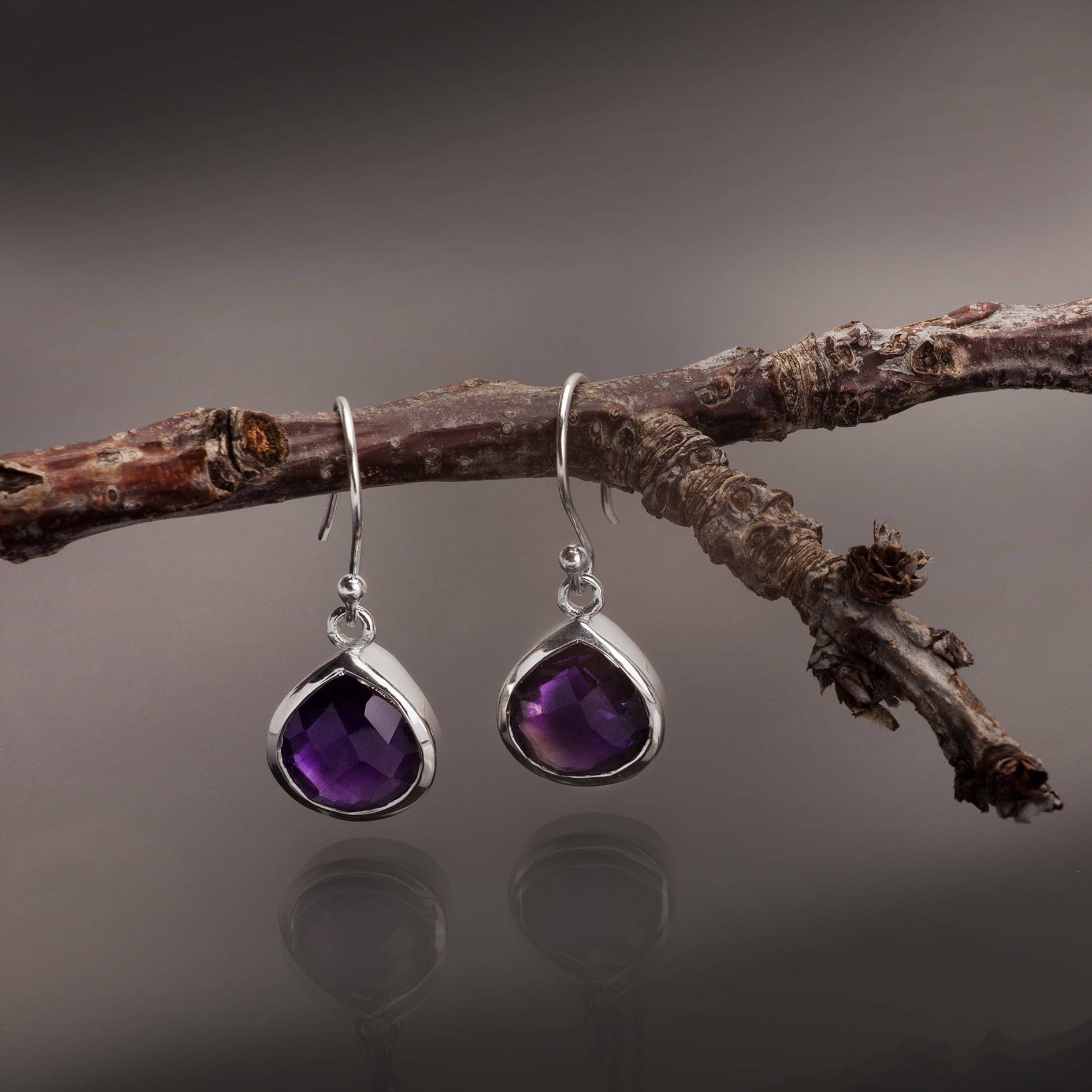 Pear-Shaped Amethyst Earrings in Sterling Silver