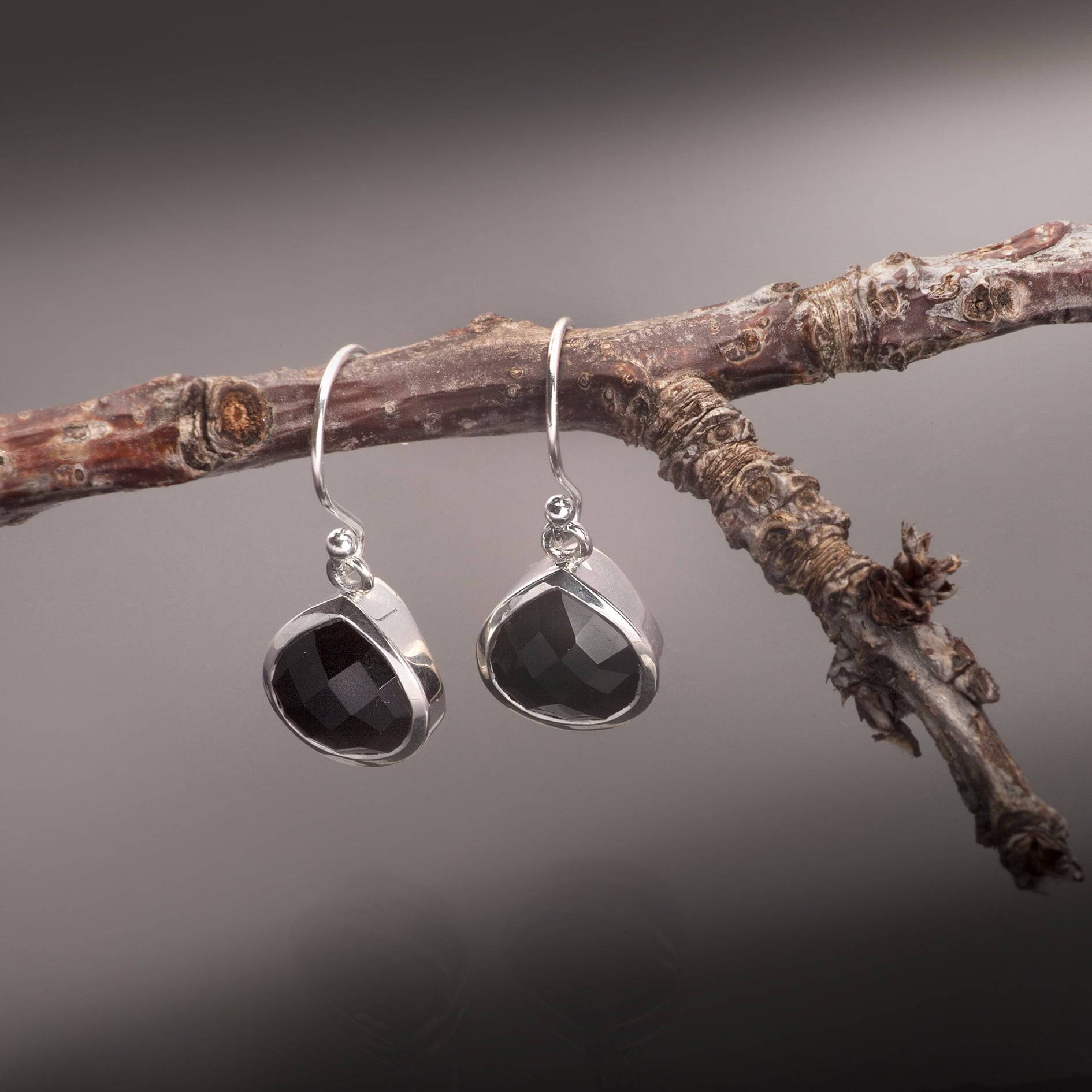 Pear-Shaped Black Onyx Earrings in Sterling Silver