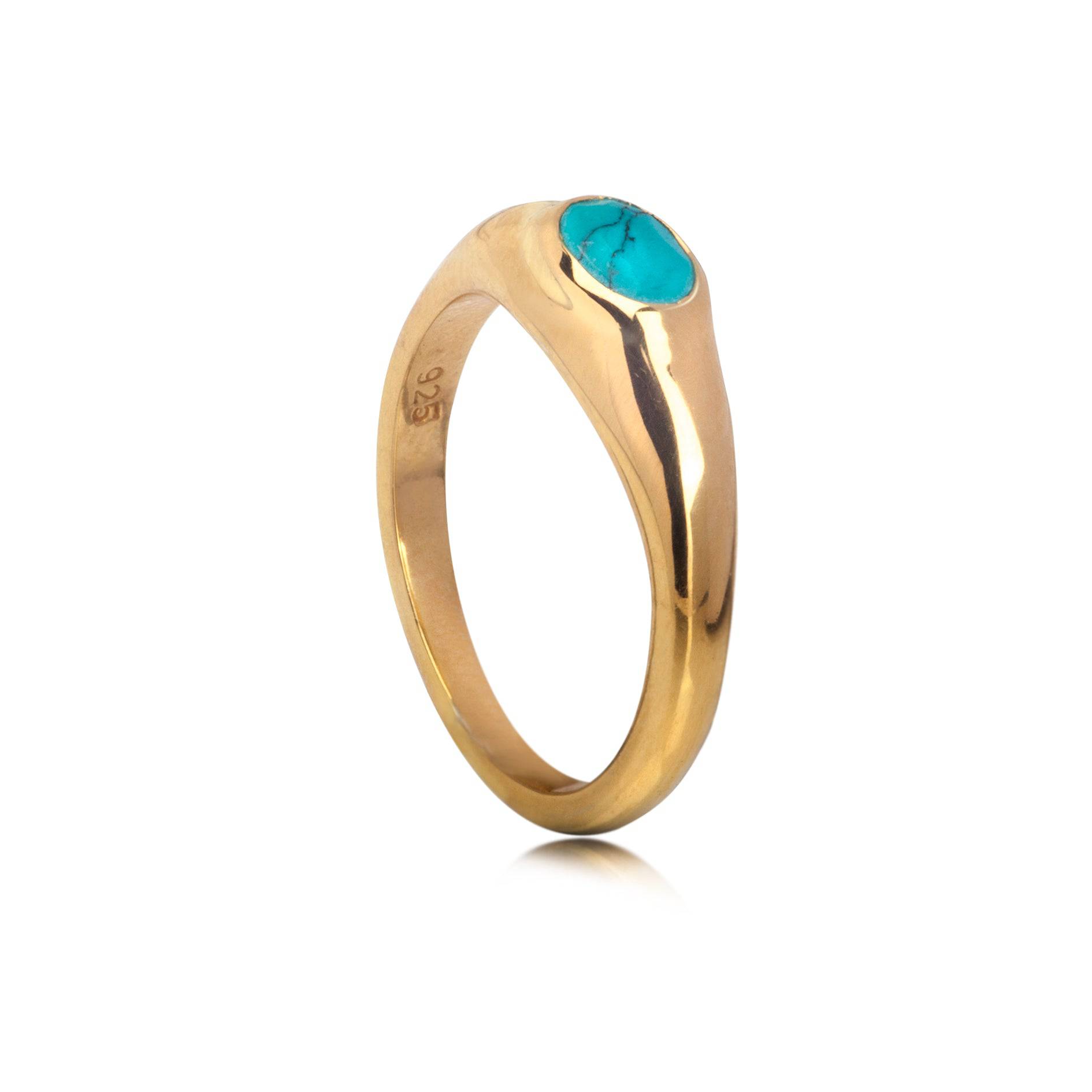 Oval Turquoise Signet Ring in Gold Vermeil
