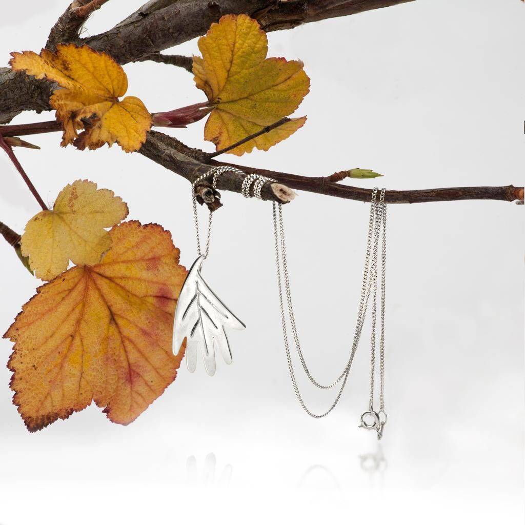 Big Oak Leaf Pendant Necklace In Sterling Silver and Gold Vermeil