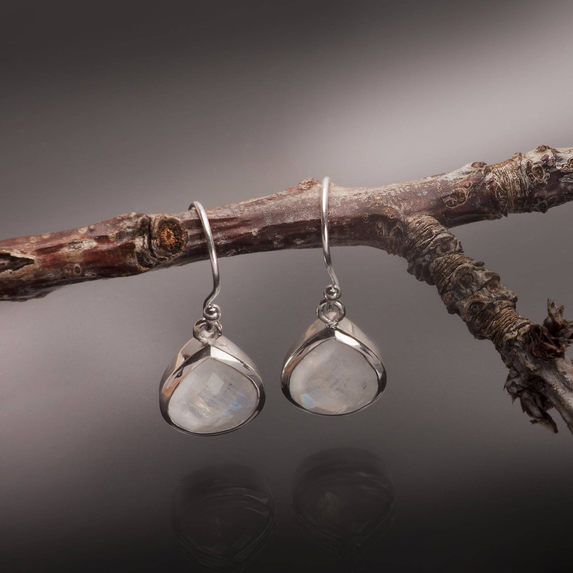 Pear-Shaped Moonstone Earrings in Sterling Silver