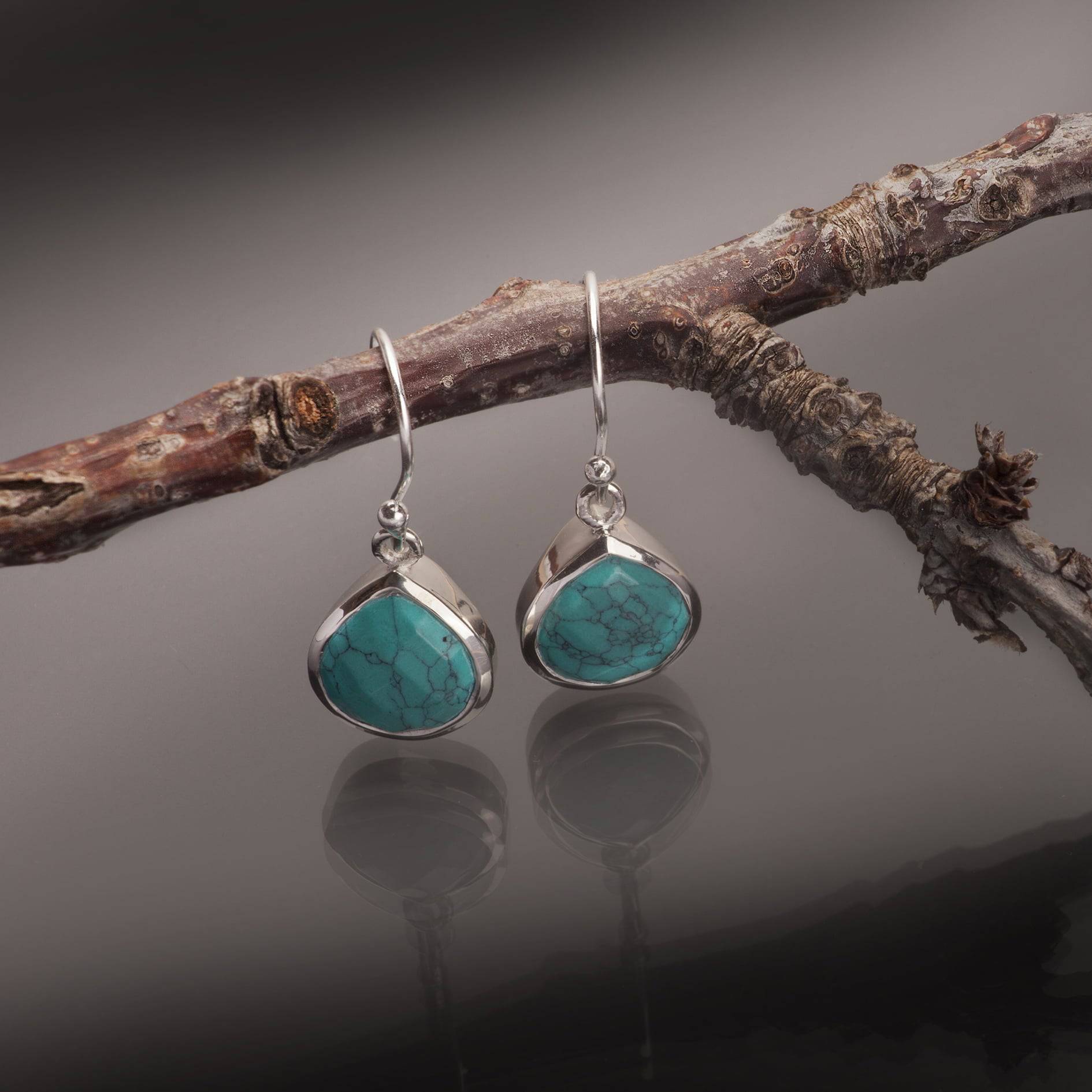 Pear-Shaped Turquoise Earrings in Sterling Silver