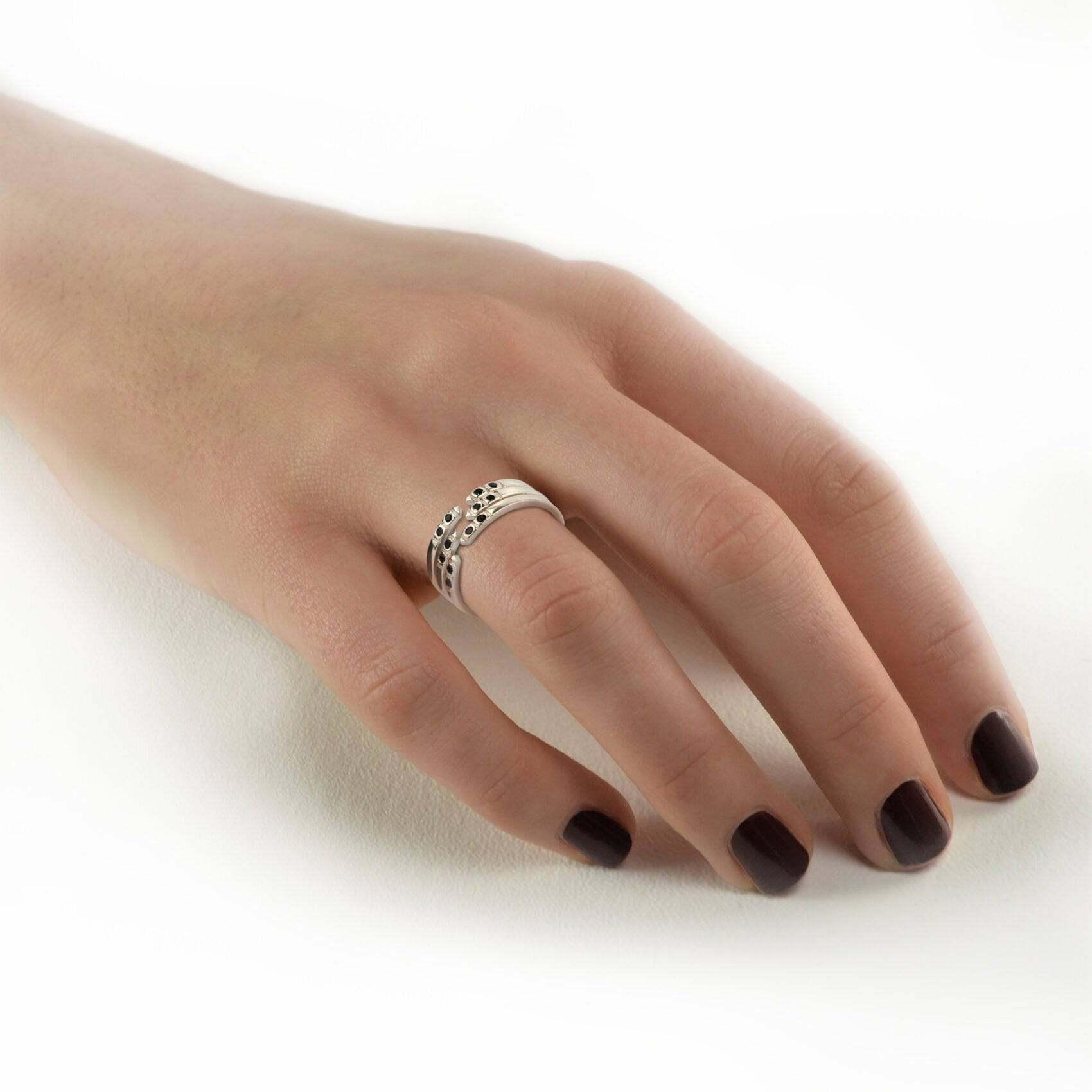 Adjustable Dainty Ring with Black Spinel in Sterling Silver