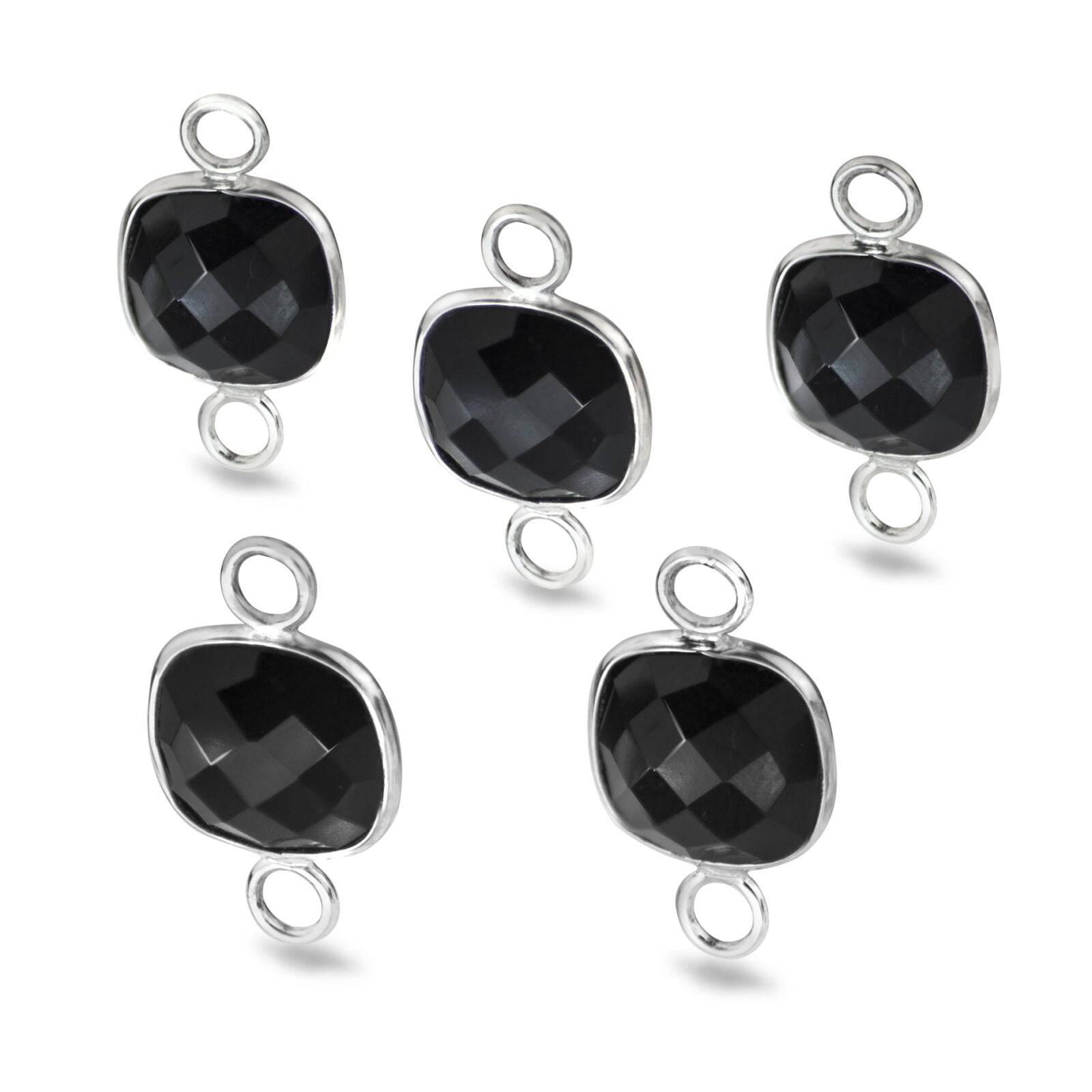 Cushion Shaped 10mm Faceted Black Onyx Connectors